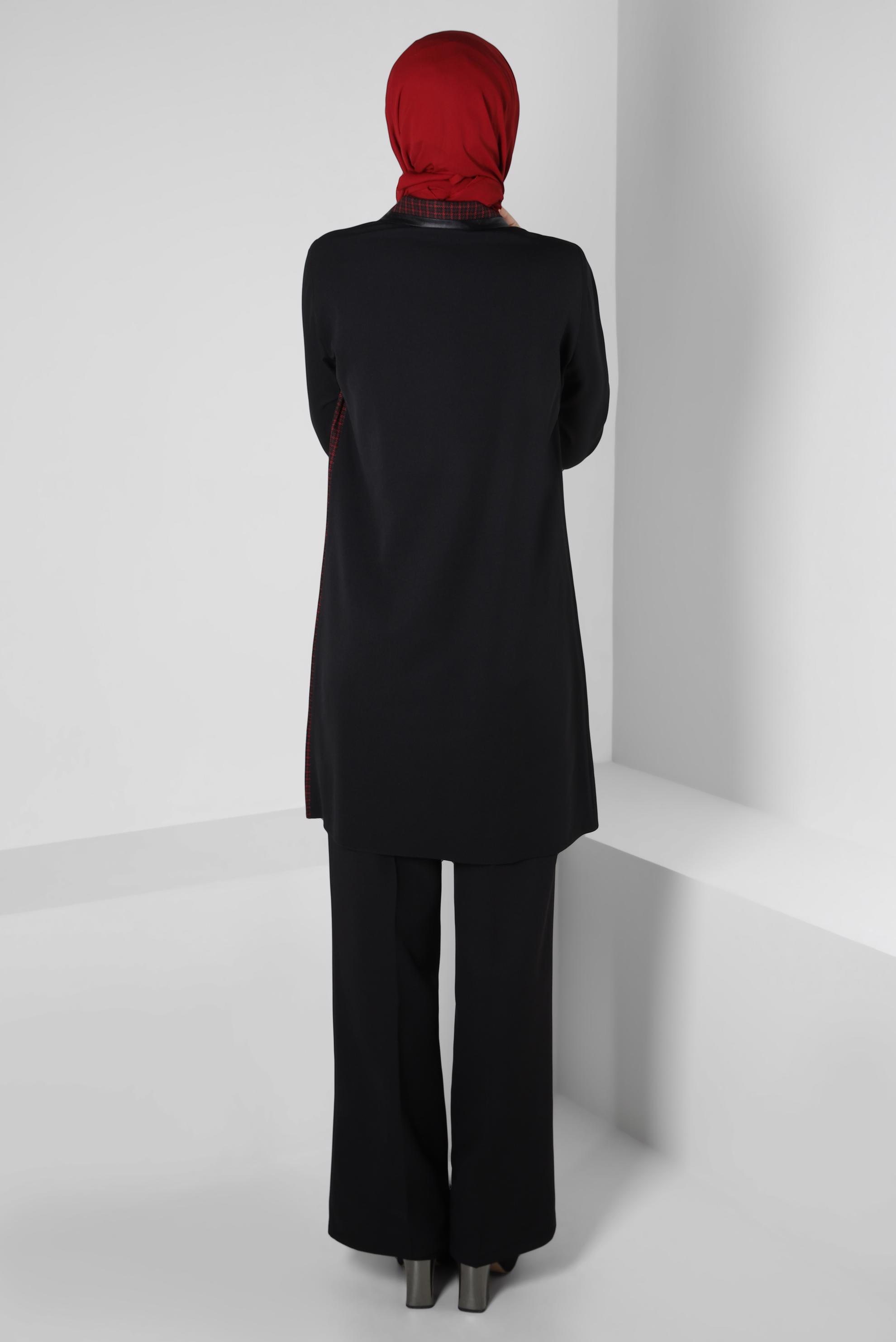 Tesettür giyim SİYAH EKOSE DETAYLI GÖMLEK TUNİK 44144