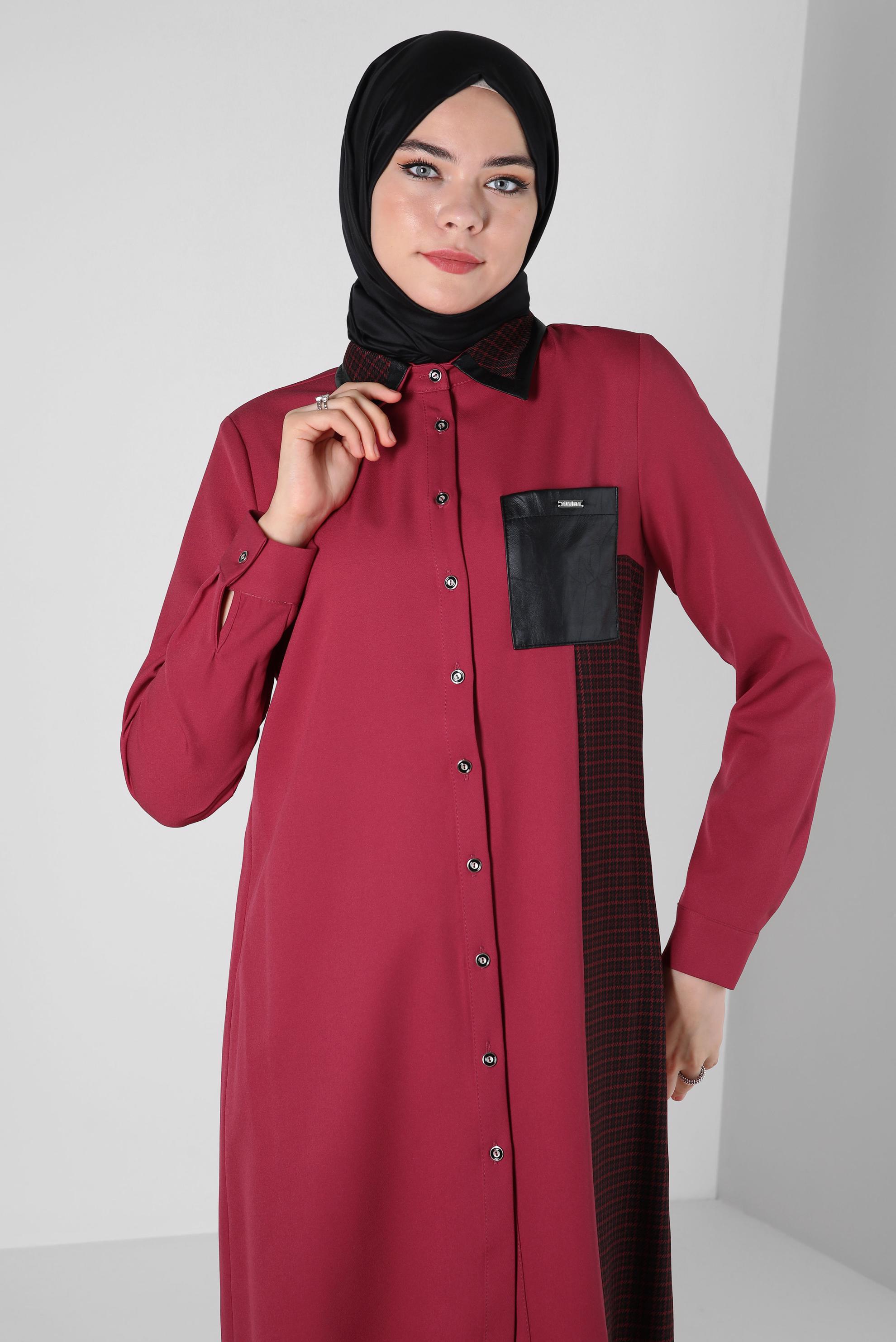 Tesettür giyim FUŞYA EKOSE DETAYLI GÖMLEK TUNİK 44144