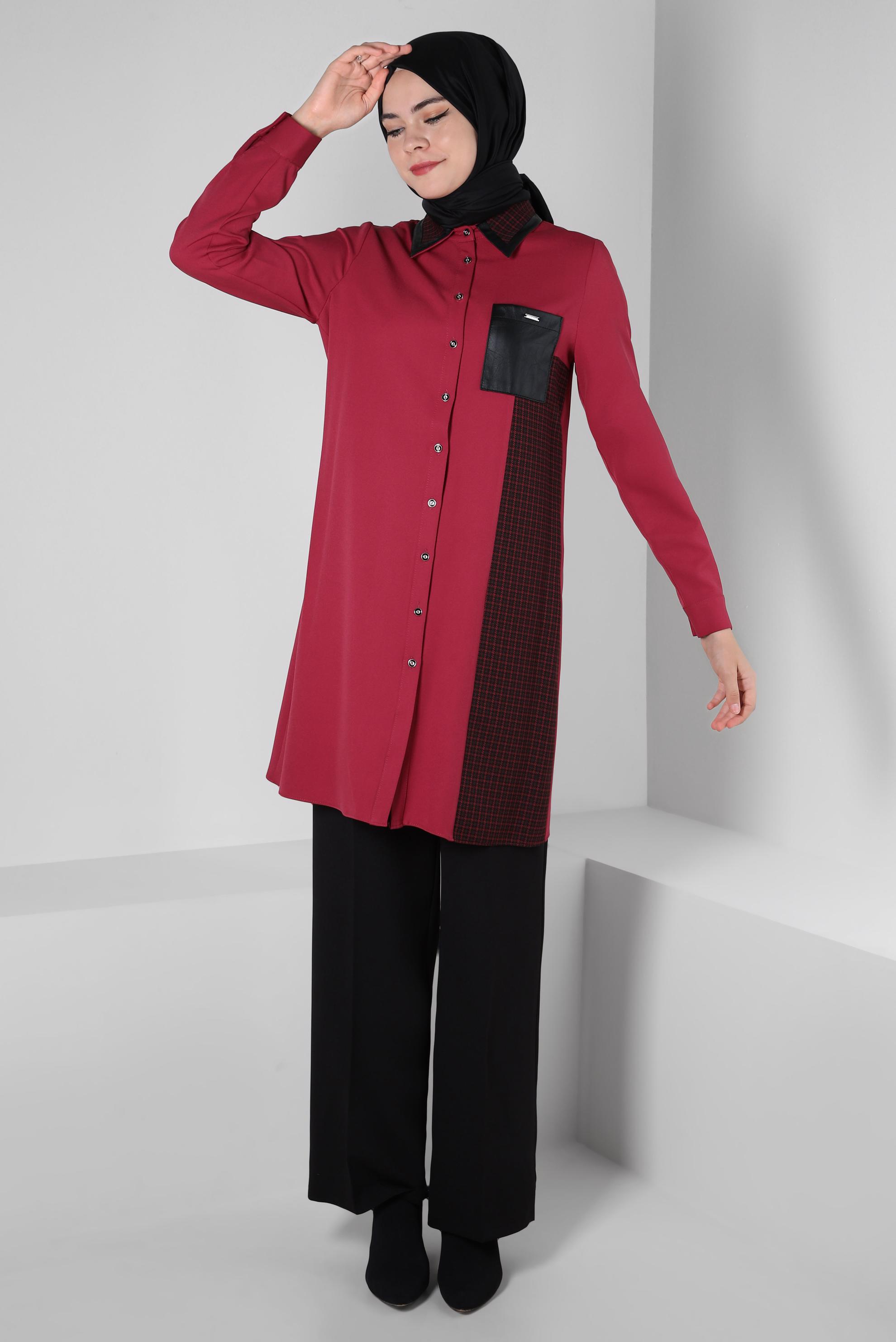 Tesettür giyim FUŞYA EKOSE DETAYLI GÖMLEK TUNİK 44144