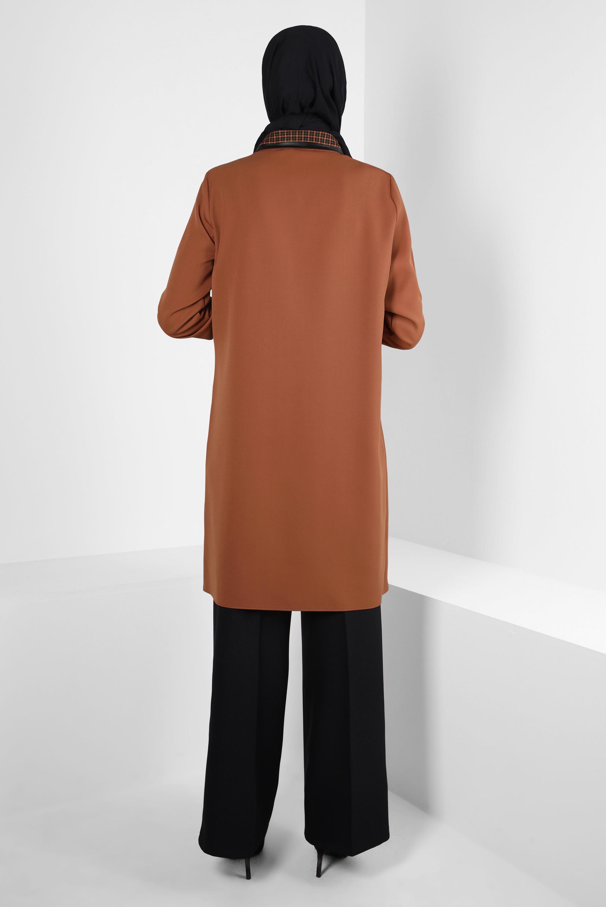 Tesettür giyim TABA EKOSE DETAYLI GÖMLEK TUNİK 44144