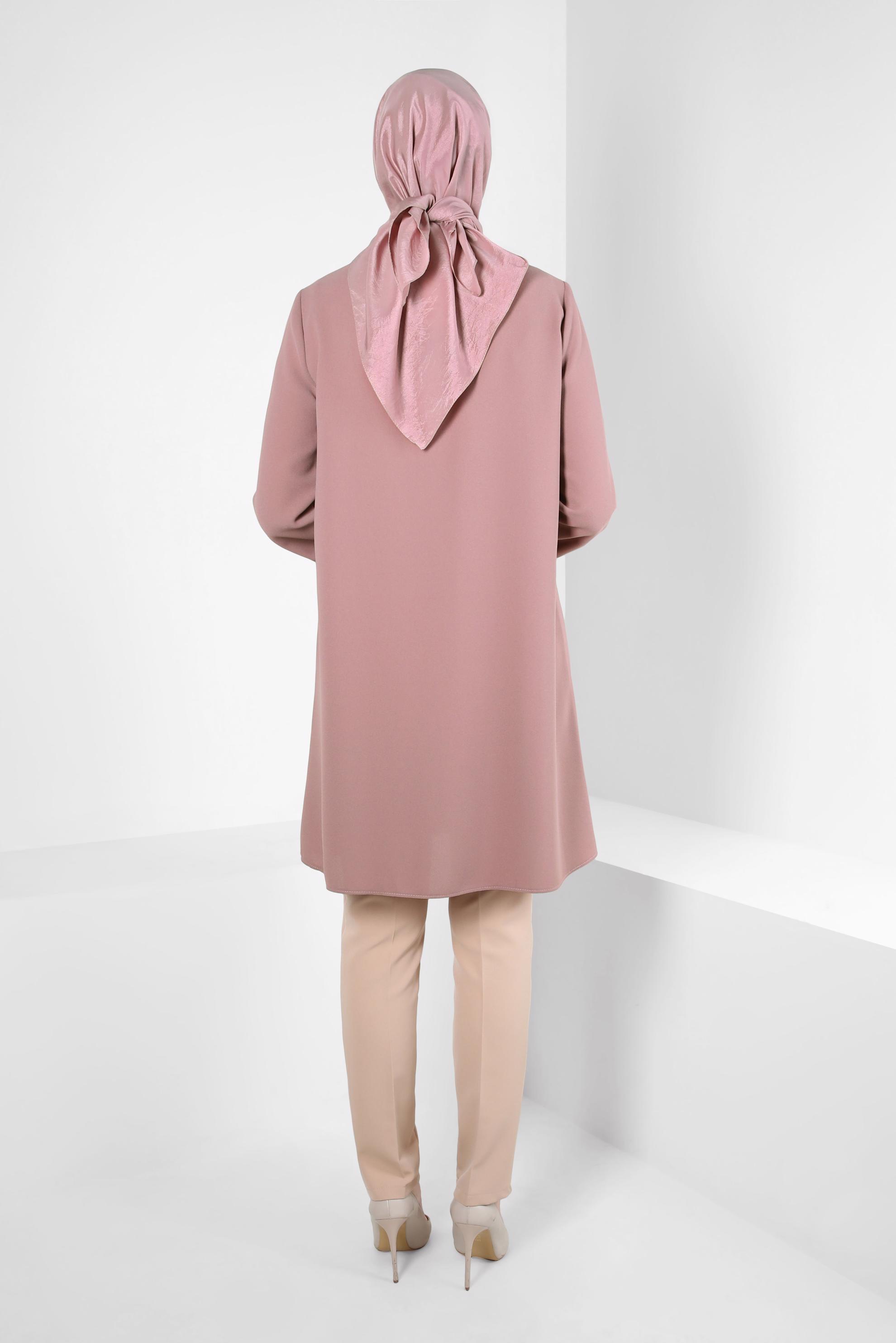 Tesettür giyim PUDRA TAŞ DETAYLI KREP TUNİK 44145