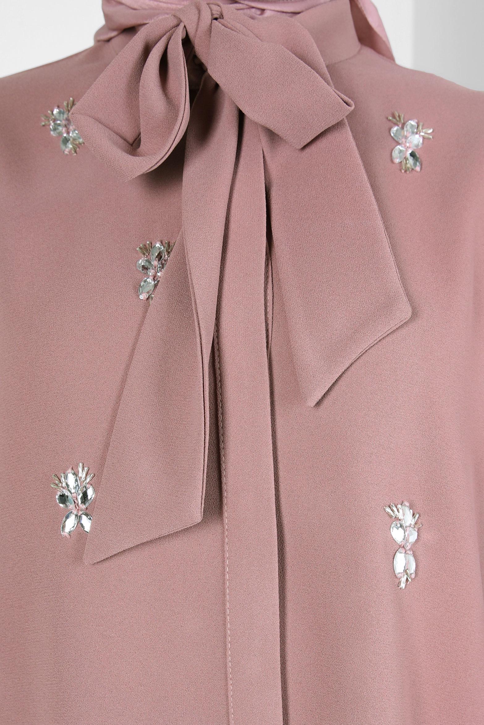 Tesettür giyim PUDRA TAŞ DETAYLI KREP TUNİK 44145