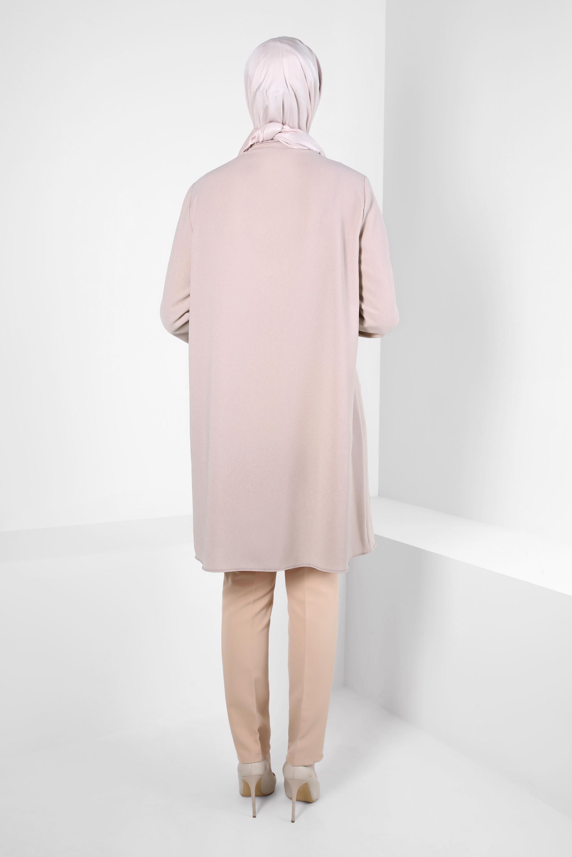 Tesettür giyim EKRU TAŞ DETAYLI KREP TUNİK 44145