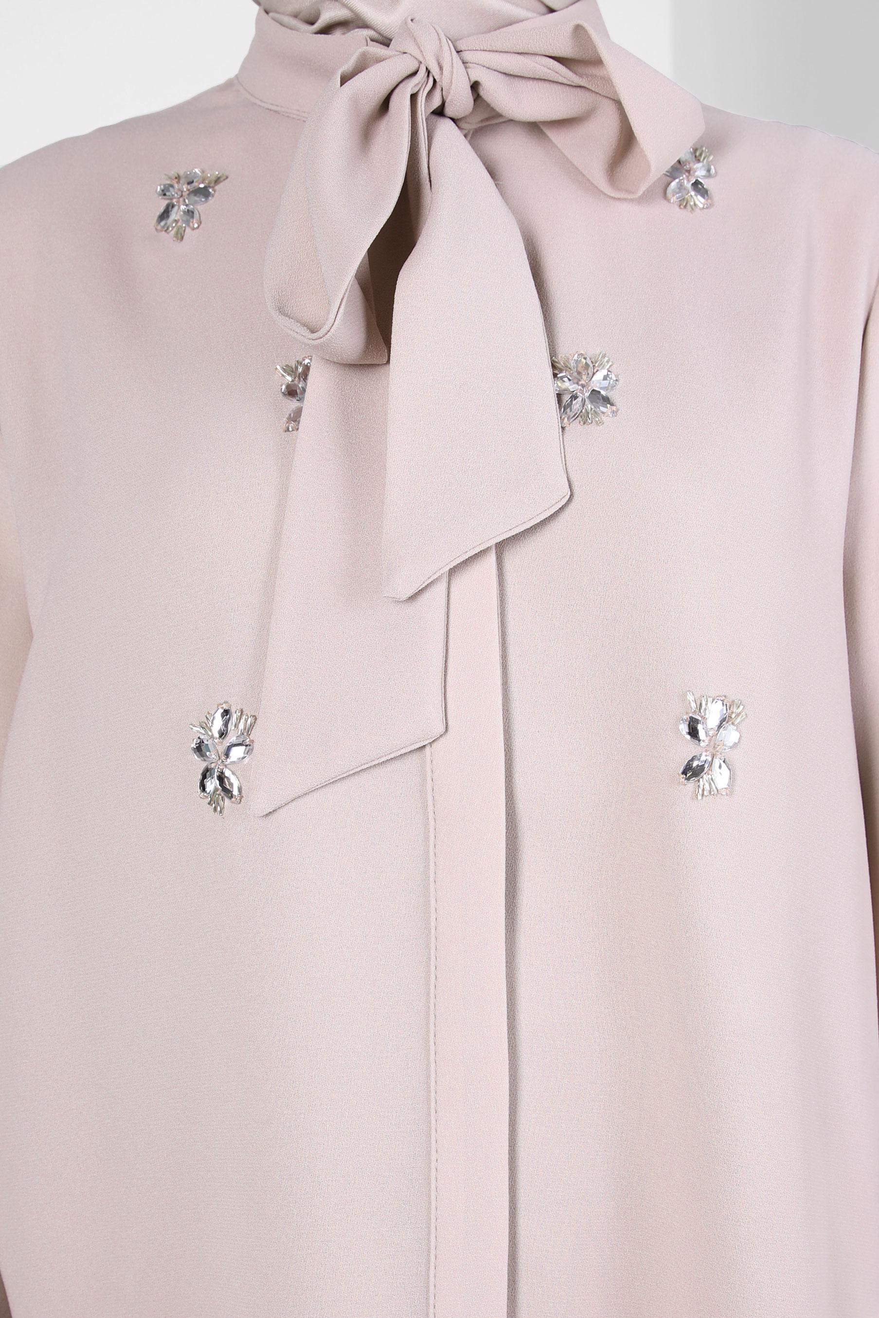 Tesettür giyim EKRU TAŞ DETAYLI KREP TUNİK 44145