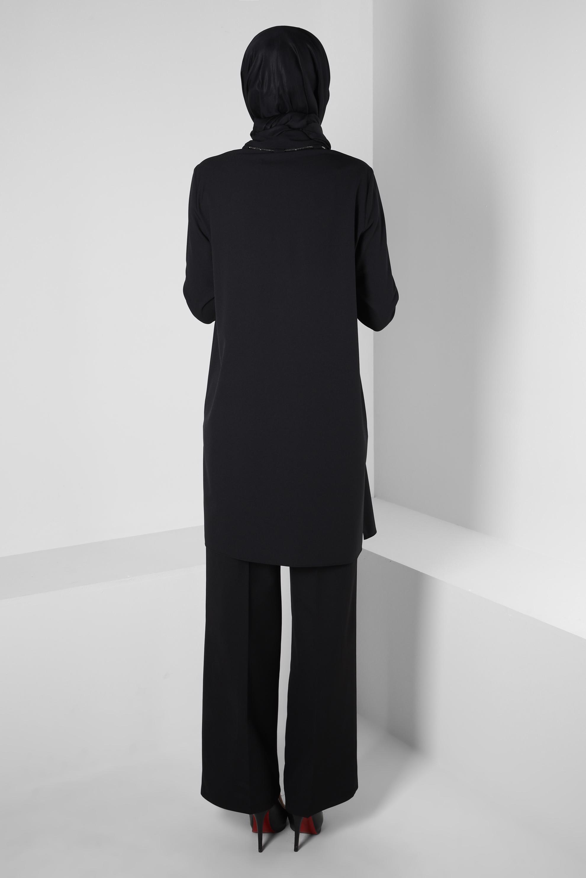 Tesettür giyim SİYAH BAĞCIK DETAYLI GÖMLEK TUNİK 44149