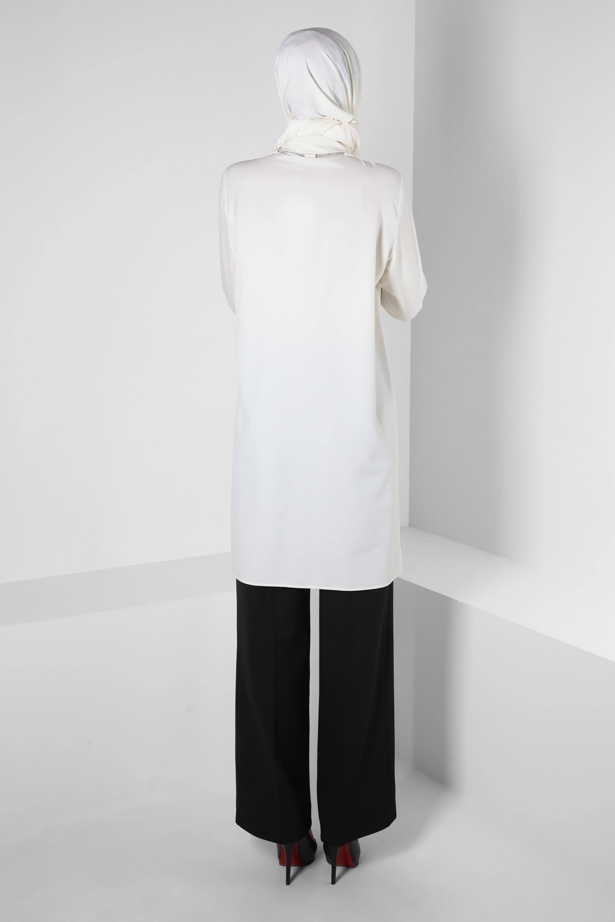 Tesettür giyim BEYAZ BAĞCIK DETAYLI GÖMLEK TUNİK 44149