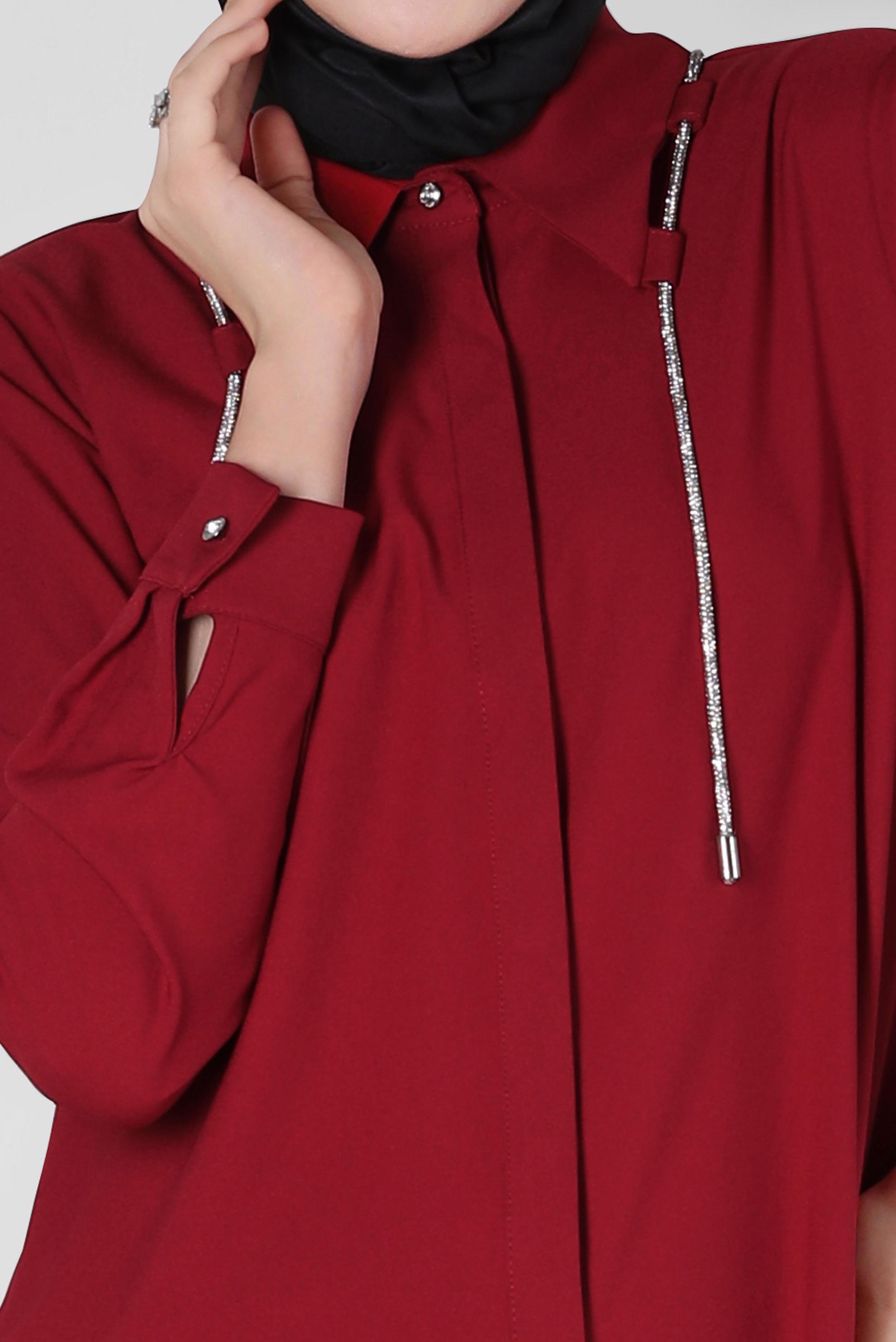 Tesettür giyim KIRMIZI BAĞCIK DETAYLI GÖMLEK TUNİK 44149