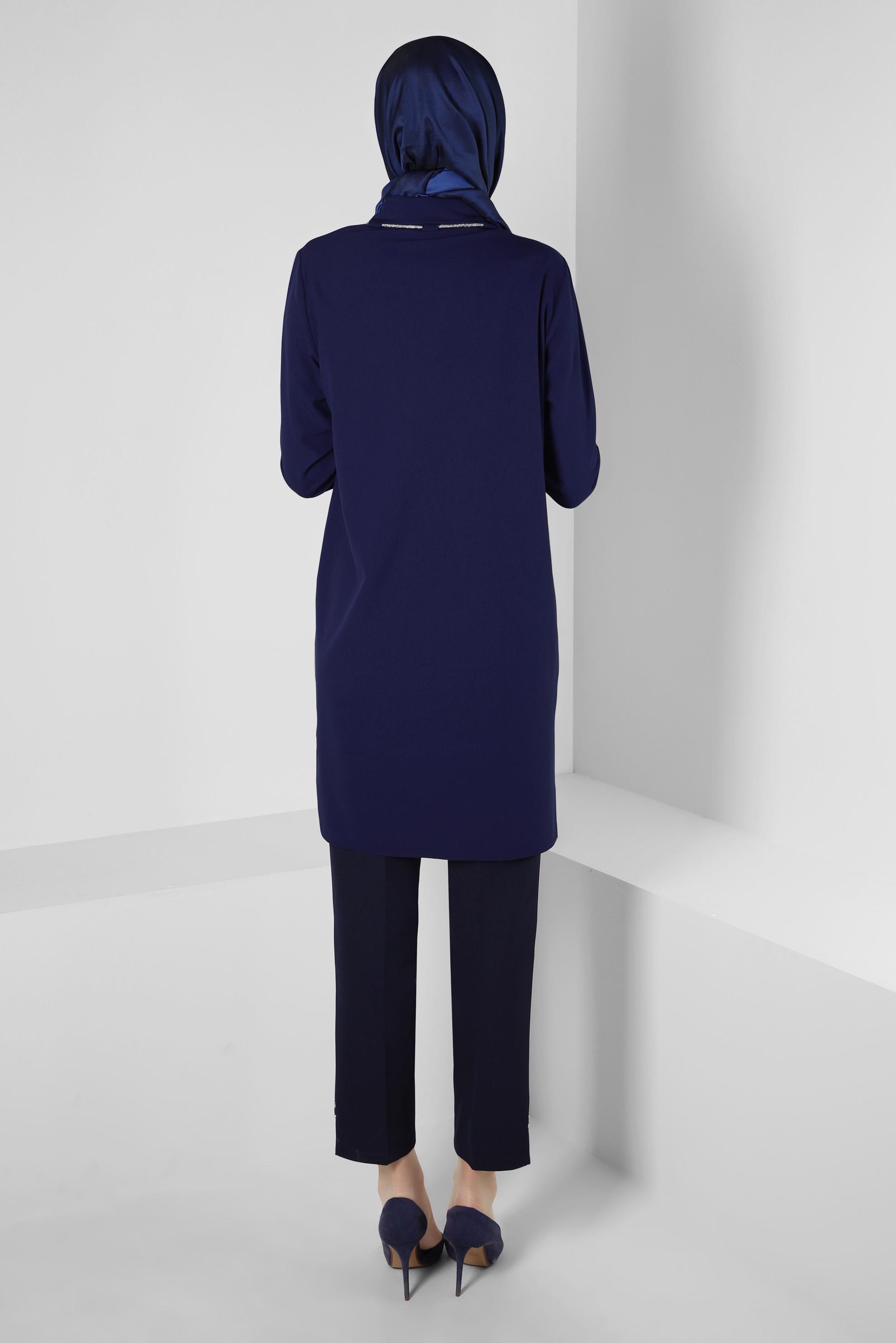 Tesettür giyim LACİVERT BAĞCIK DETAYLI GÖMLEK TUNİK 44149