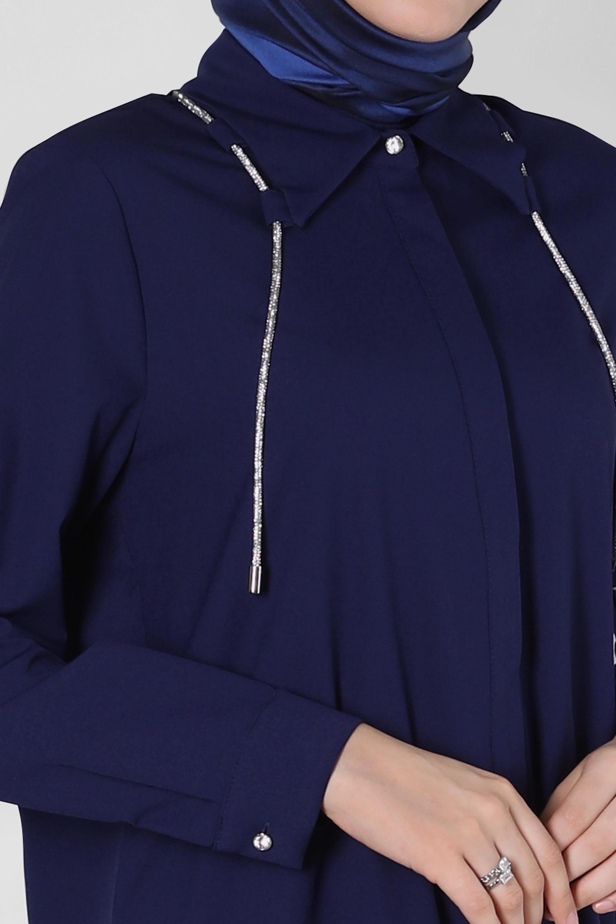 Tesettür giyim LACİVERT BAĞCIK DETAYLI GÖMLEK TUNİK 44149