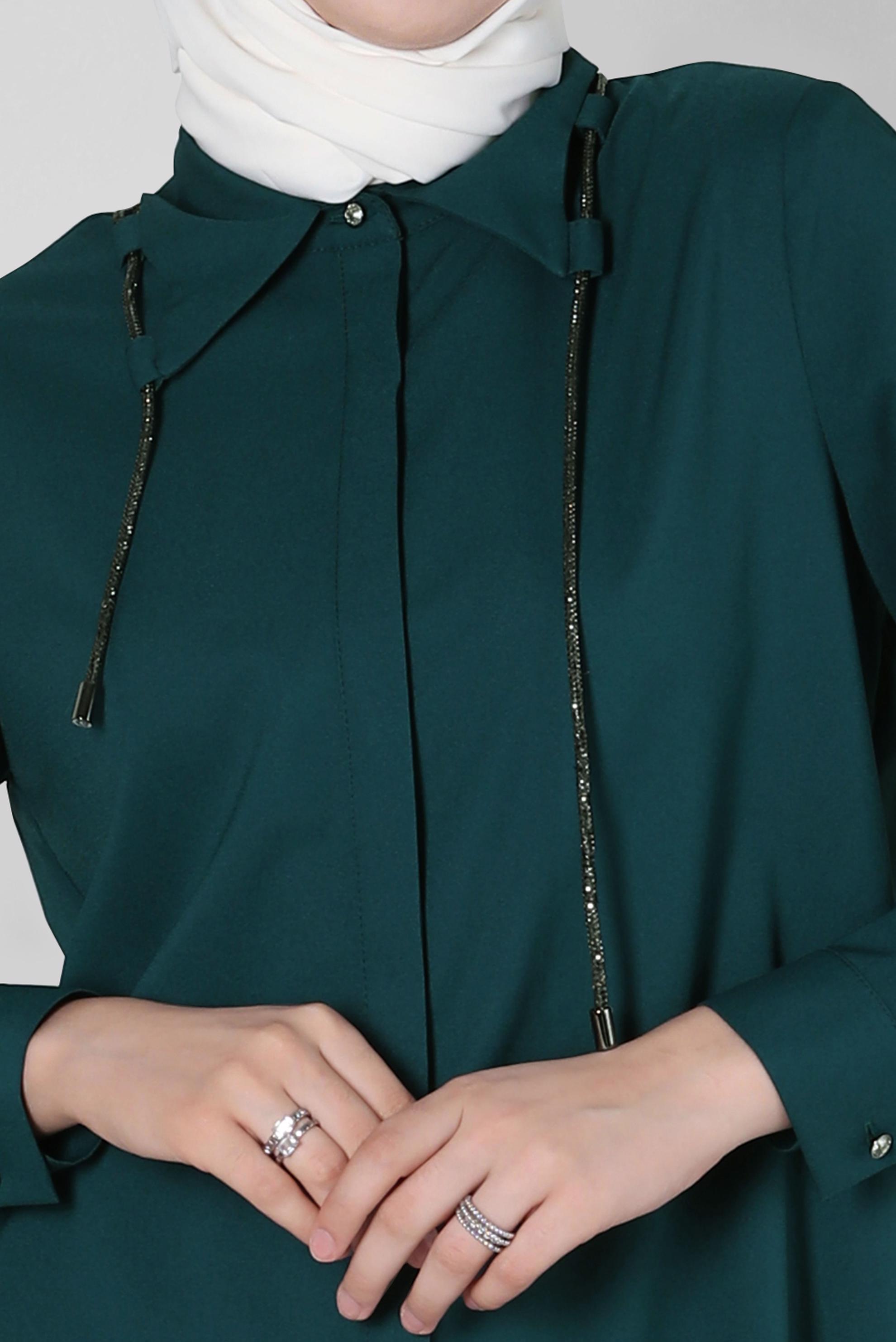 Tesettür giyim YEŞİL BAĞCIK DETAYLI GÖMLEK TUNİK 44149