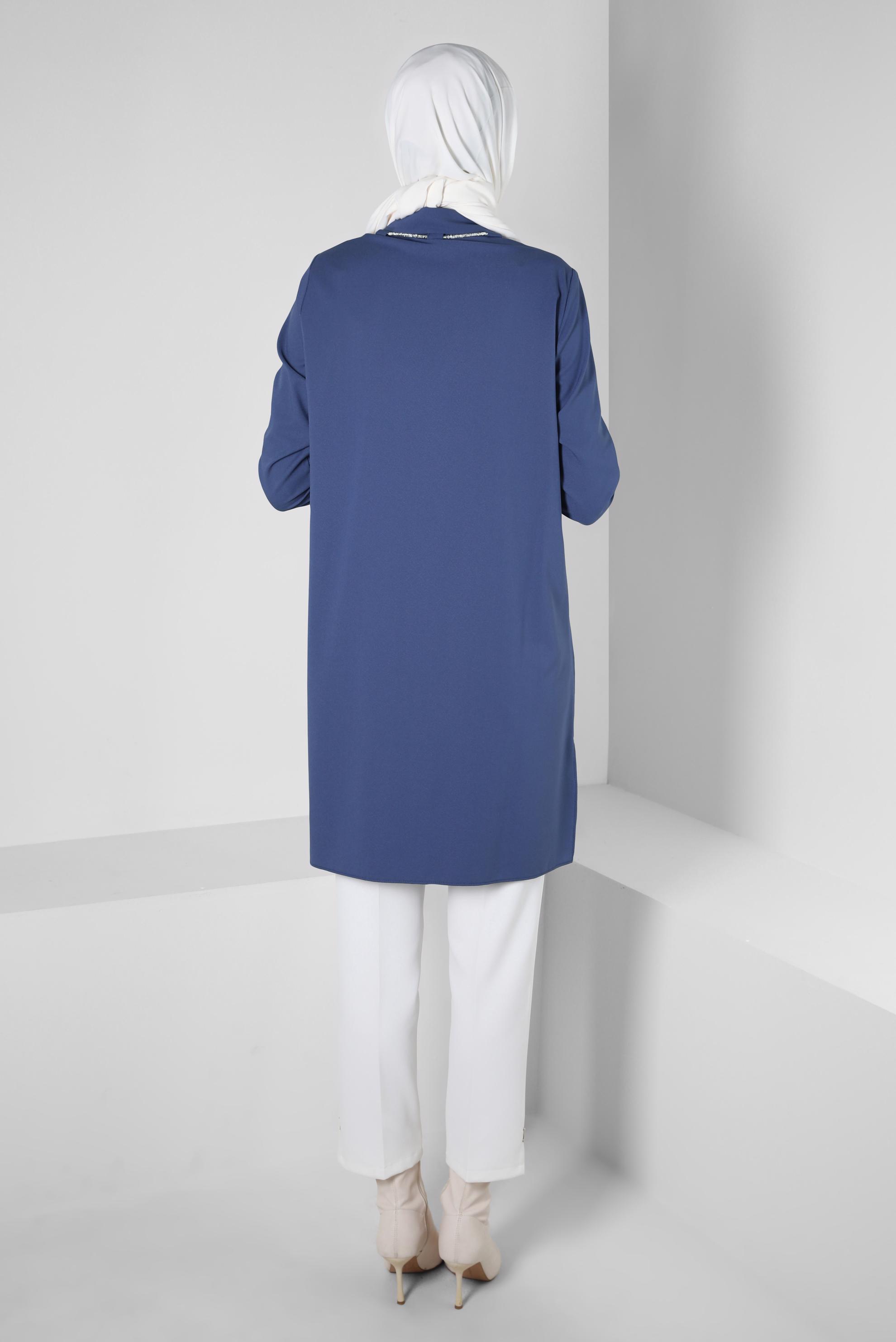 Tesettür giyim MAVİ BAĞCIK DETAYLI GÖMLEK TUNİK 44149