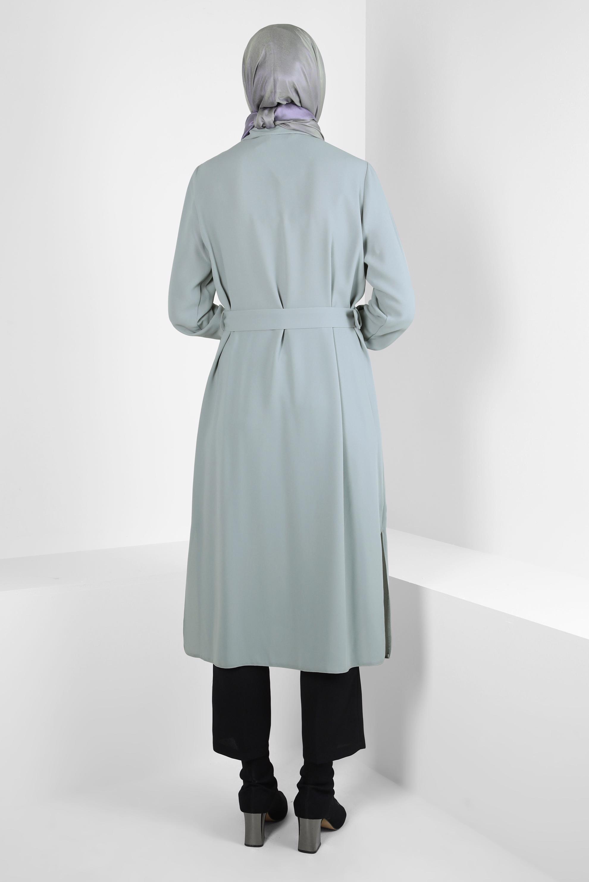 Tesettür giyim GRİ KEMERLİ KREP TUNİK 44150