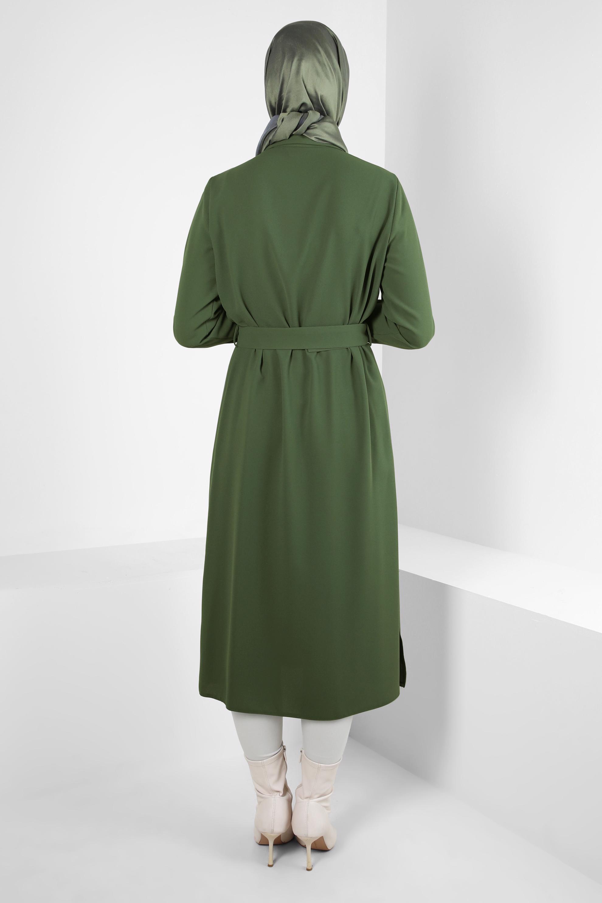 Tesettür giyim HAKİ KEMERLİ KREP TUNİK 44150