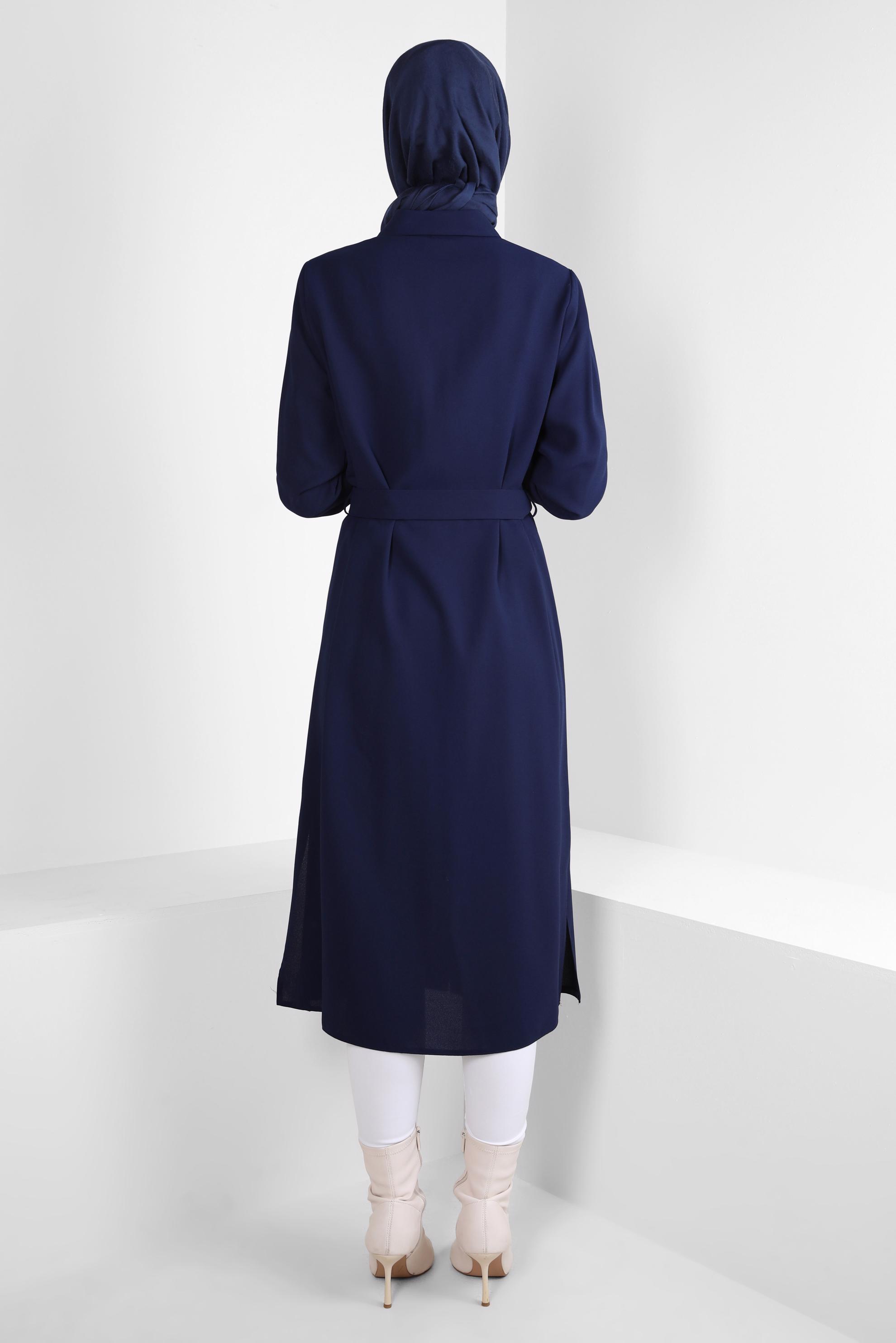 Tesettür giyim LACİVERT KEMERLİ KREP TUNİK 44150