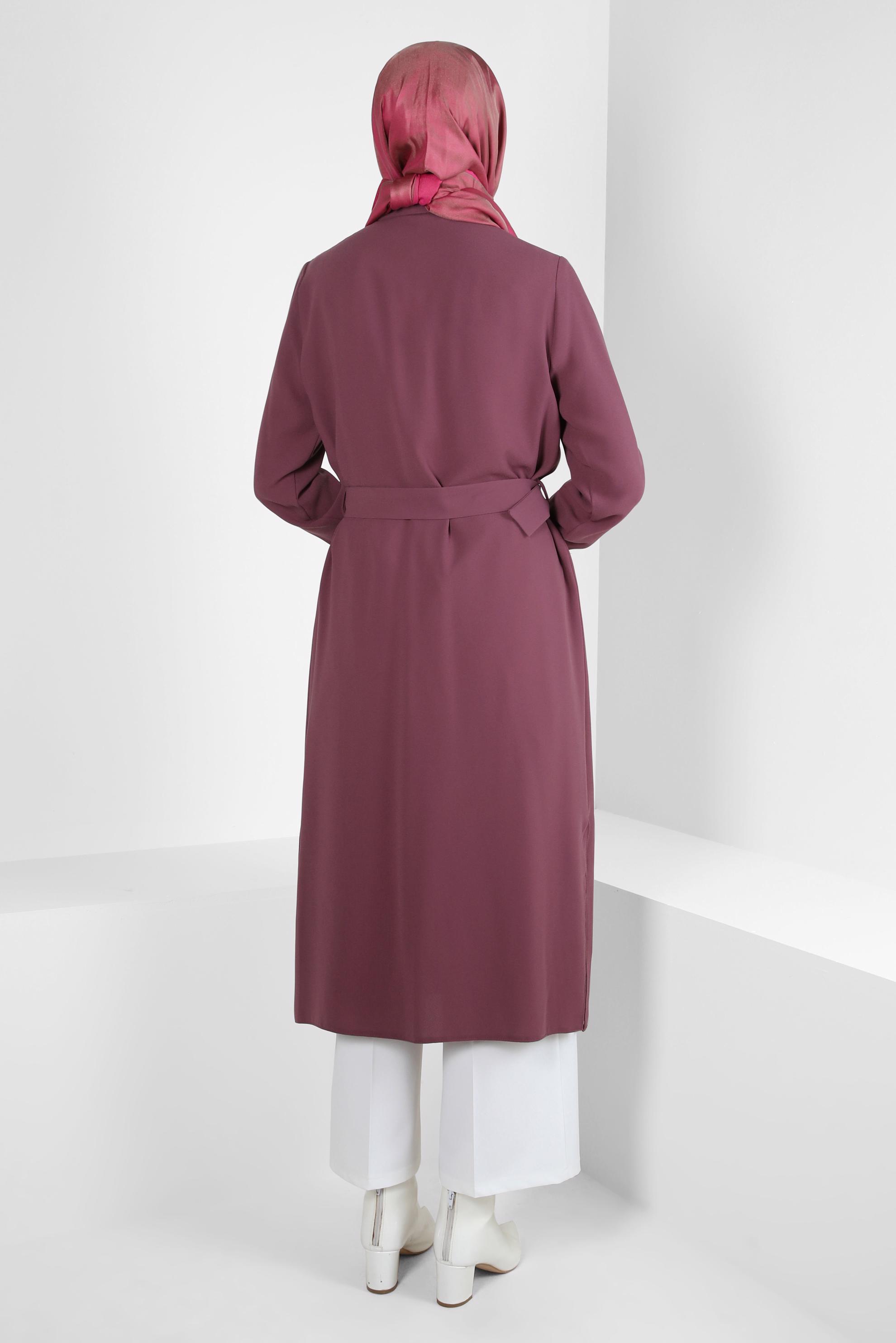 Tesettür giyim PEMBE KEMERLİ KREP TUNİK 44150