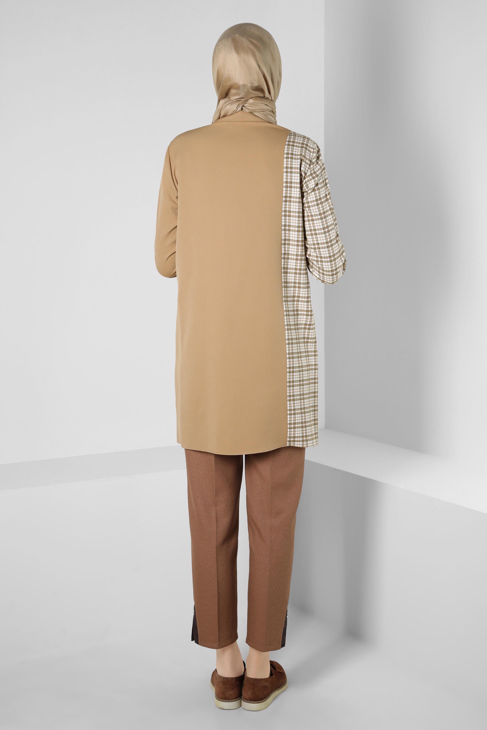 Tesettür giyim KUM EKOSE DETAYLI GÖMLEK TUNİK 44152