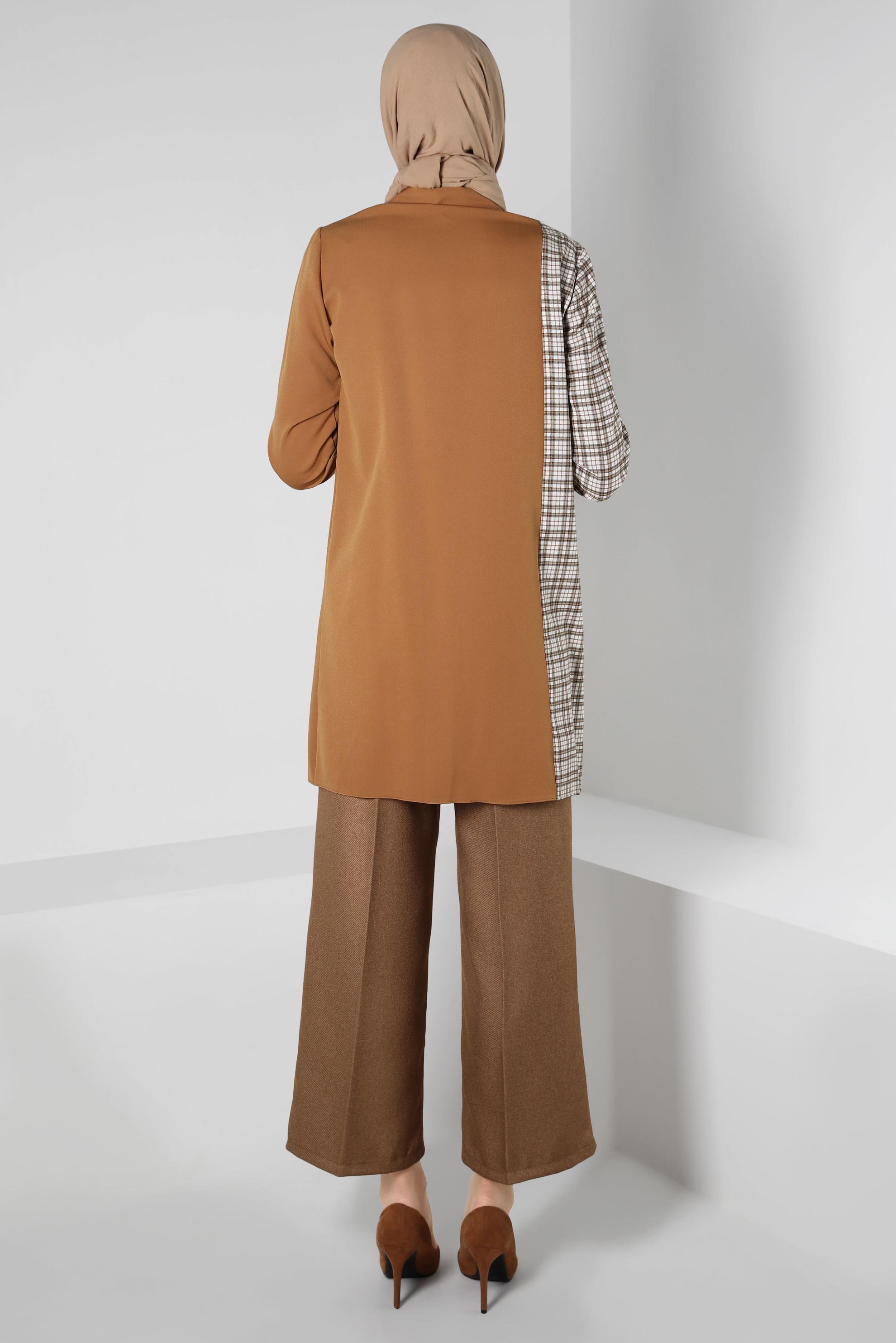 Tesettür giyim SARI EKOSE DETAYLI GÖMLEK TUNİK 44152