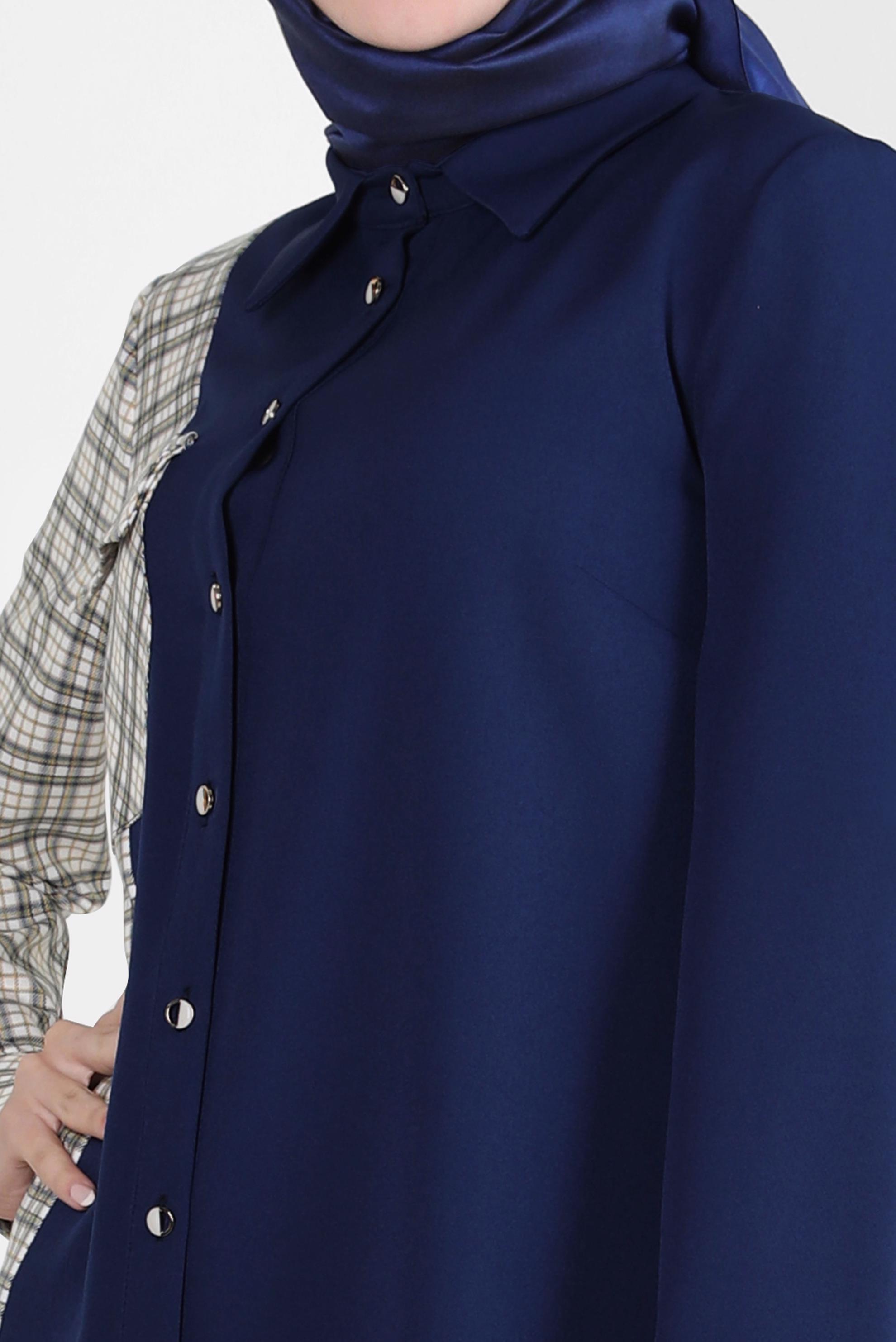 Tesettür giyim LACİVERT EKOSE DETAYLI GÖMLEK TUNİK 44152