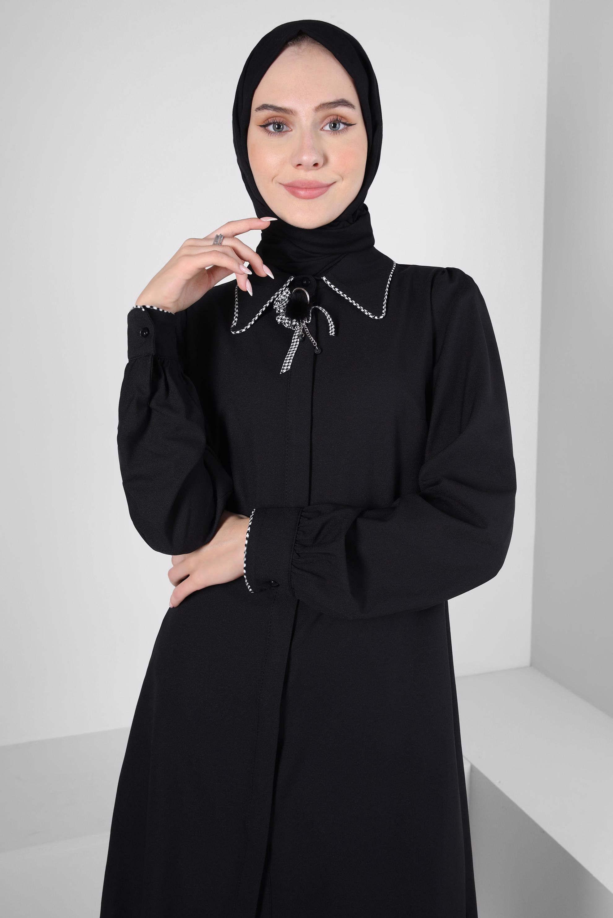 Tesettür giyim SİYAH AKSESUAR DETAYLI TUNİK 44161