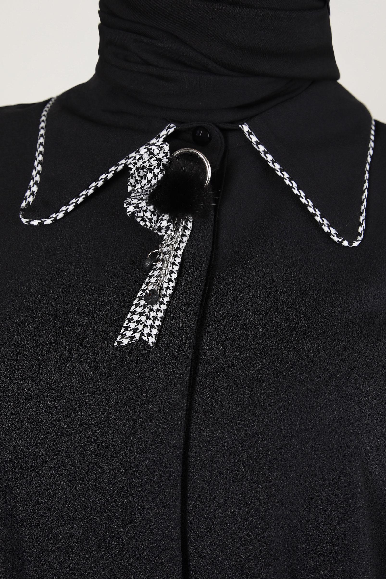 Tesettür giyim SİYAH AKSESUAR DETAYLI TUNİK 44161