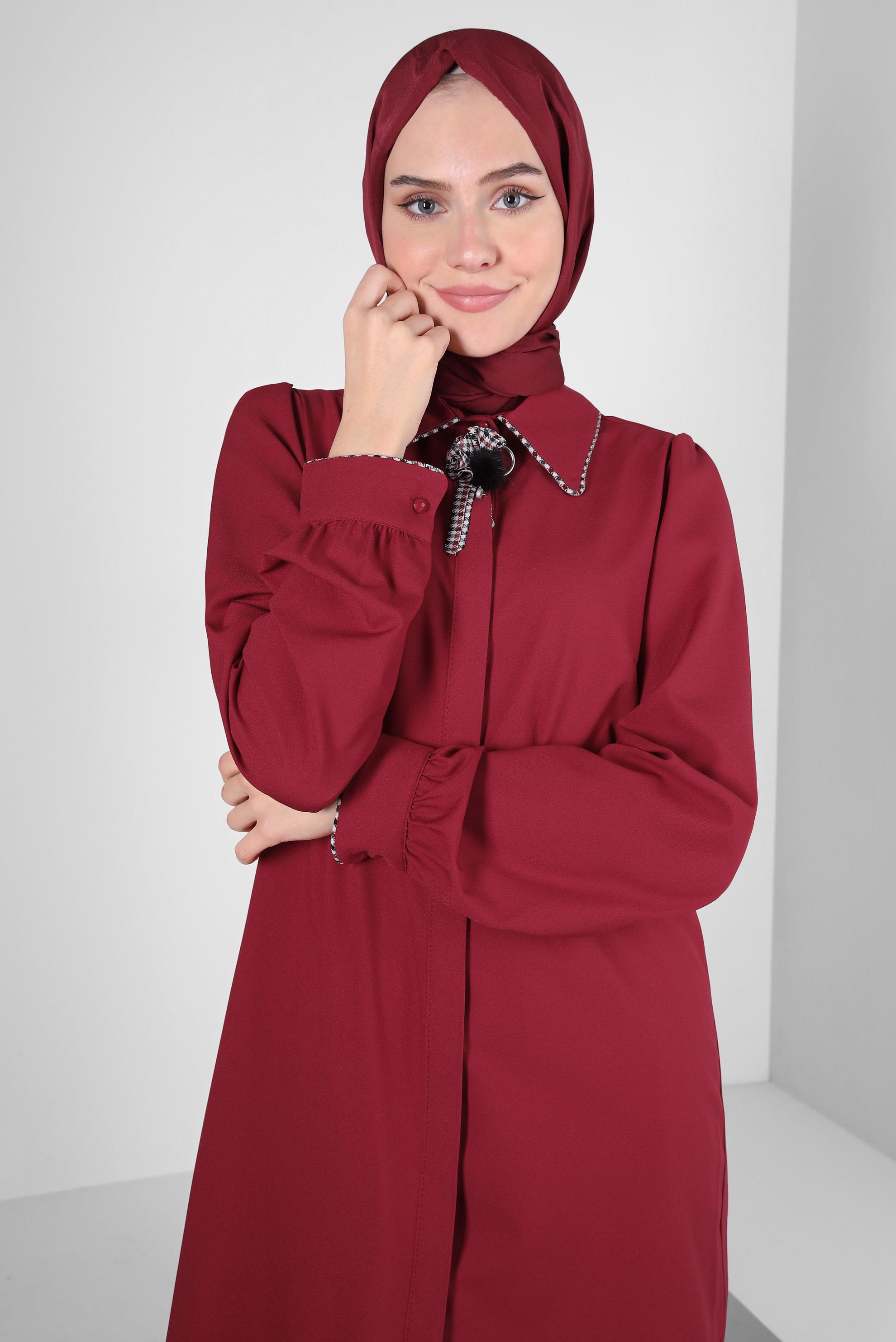 Tesettür giyim KIRMIZI AKSESUAR DETAYLI TUNİK 44161