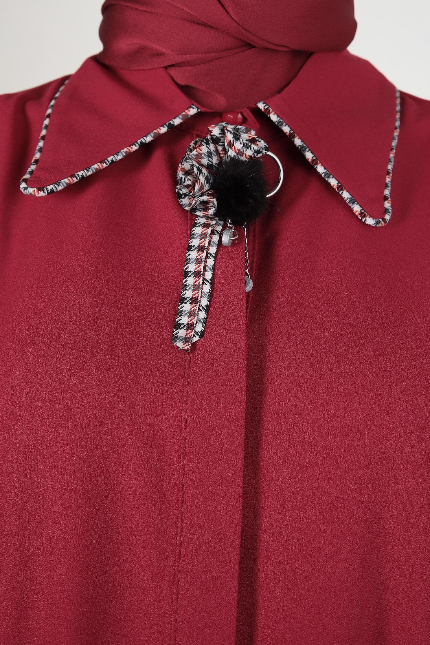 Tesettür giyim KIRMIZI AKSESUAR DETAYLI TUNİK 44161