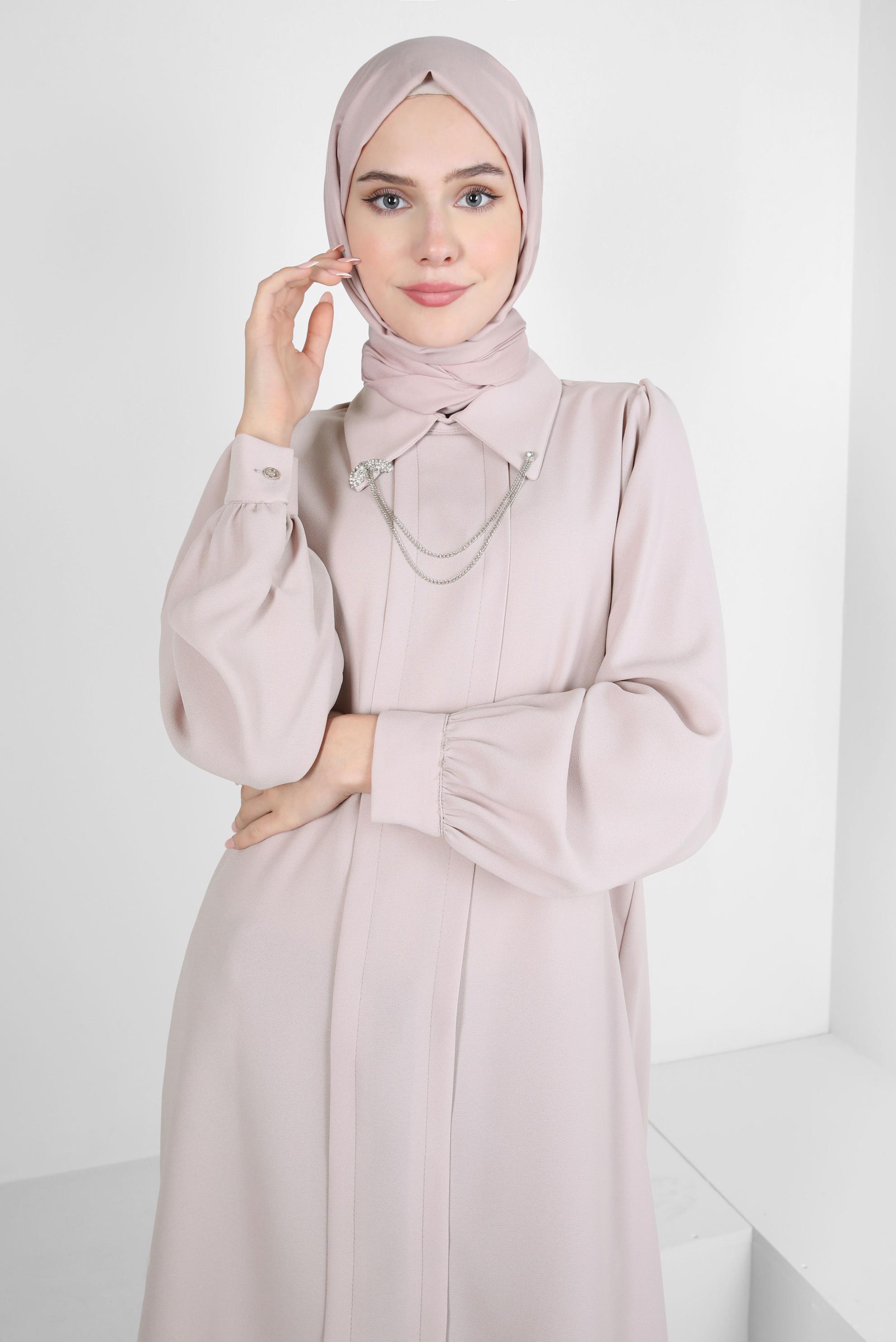 Tesettür giyim PUDRA ZİNCİR DETAYLI KREP TUNİK 44162