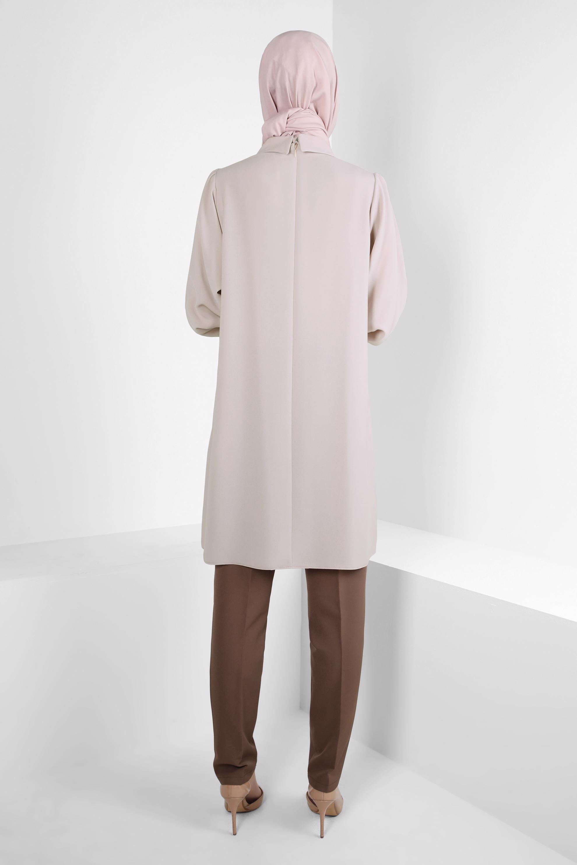 Tesettür giyim PUDRA ZİNCİR DETAYLI KREP TUNİK 44162