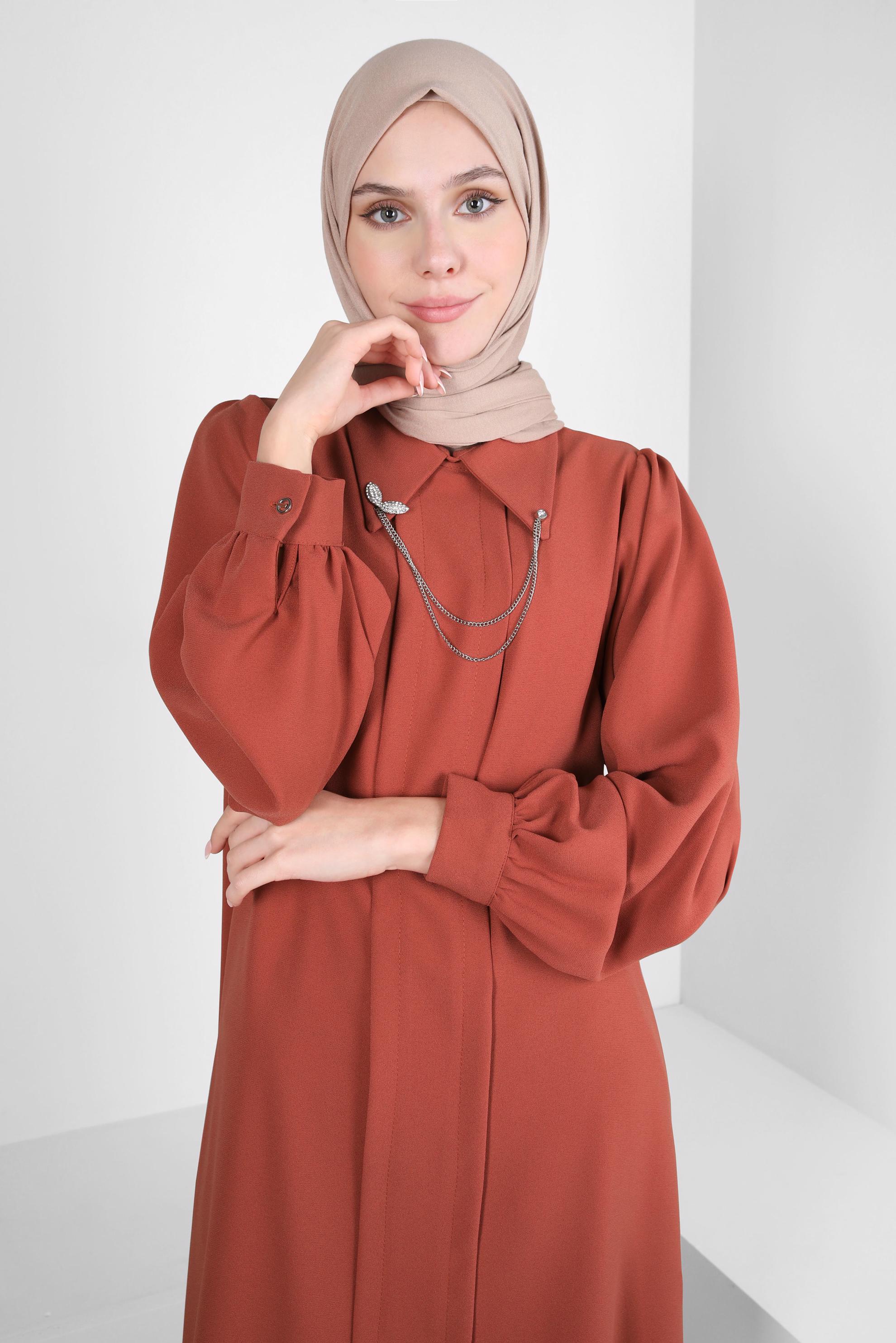 Tesettür giyim TURUNCU ZİNCİR DETAYLI KREP TUNİK 44162