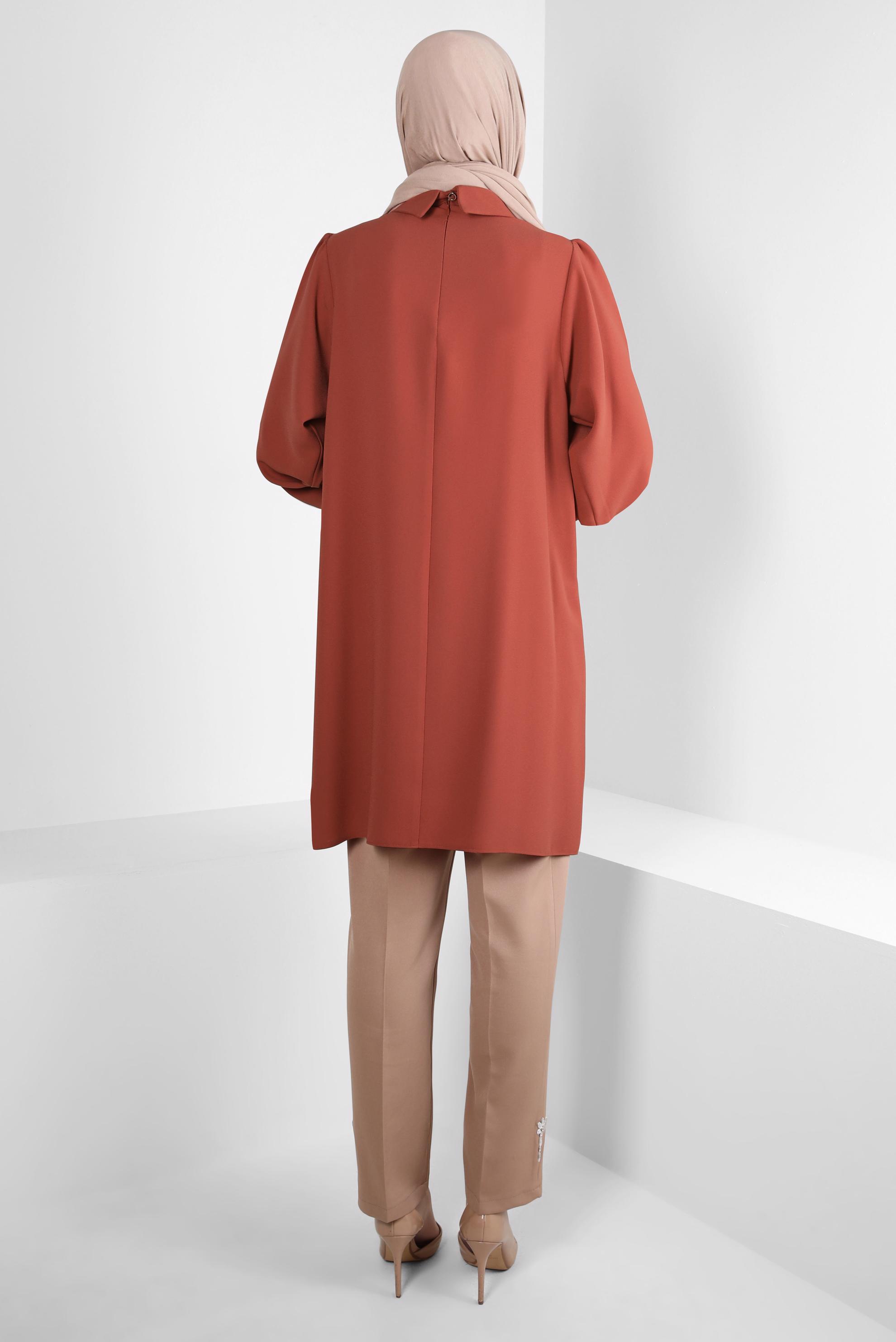 Tesettür giyim TURUNCU ZİNCİR DETAYLI KREP TUNİK 44162