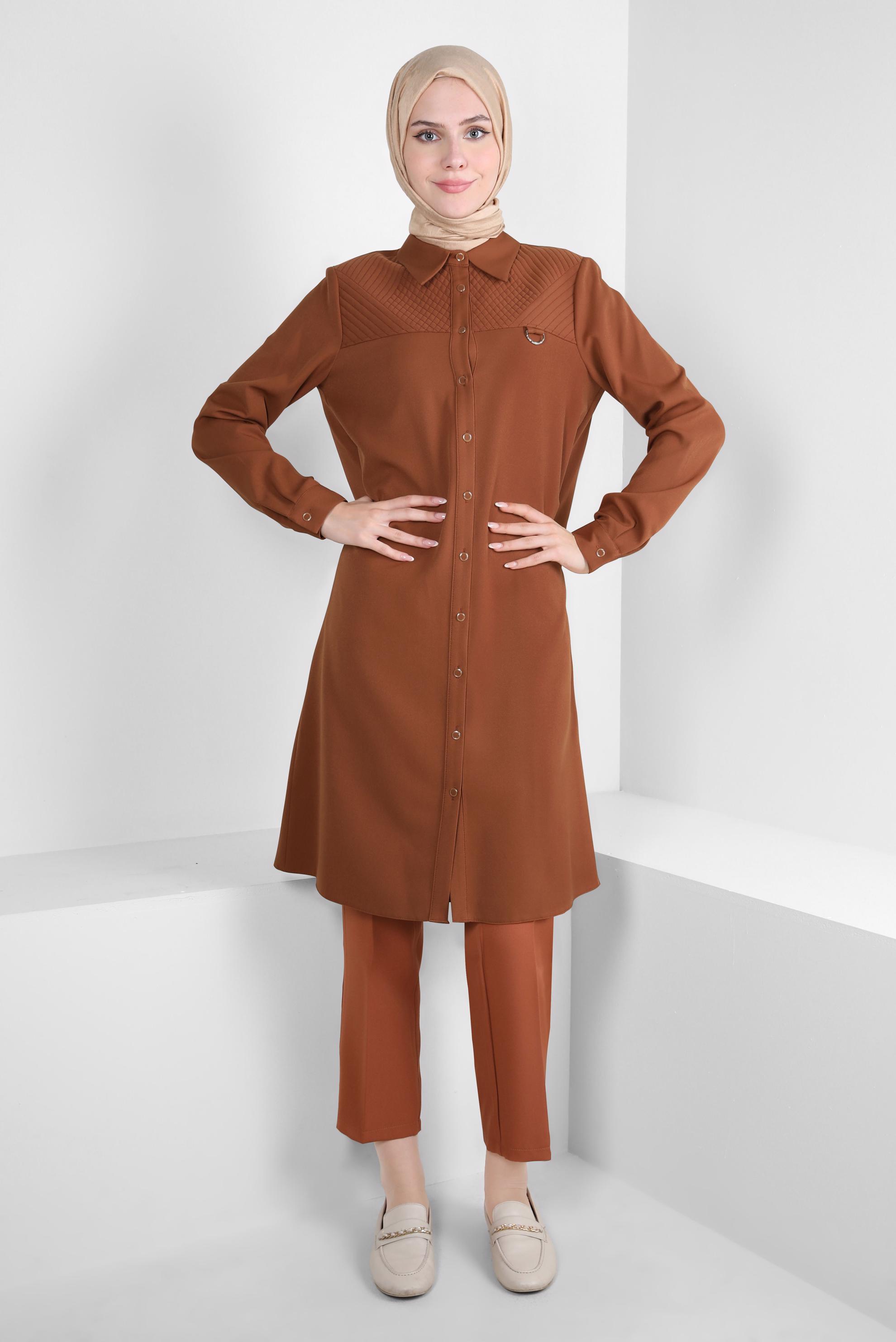 Tesettür giyim TABA GÖMLEK YAKA TUNİK 44163