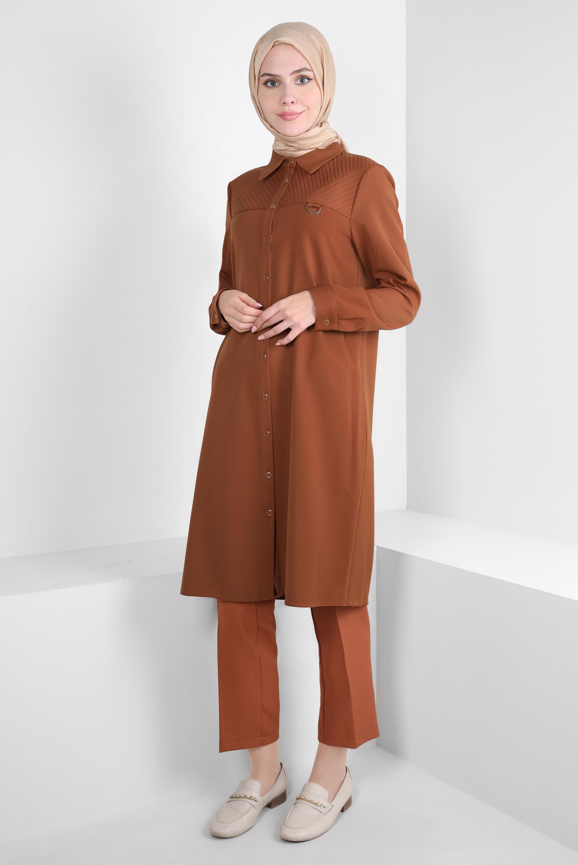 Tesettür giyim TABA GÖMLEK YAKA TUNİK 44163