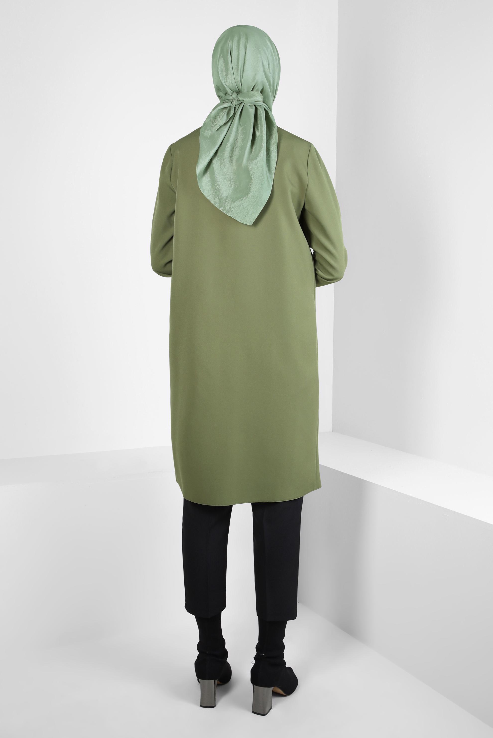Tesettür giyim YEŞİL GÖMLEK YAKA TUNİK 44163