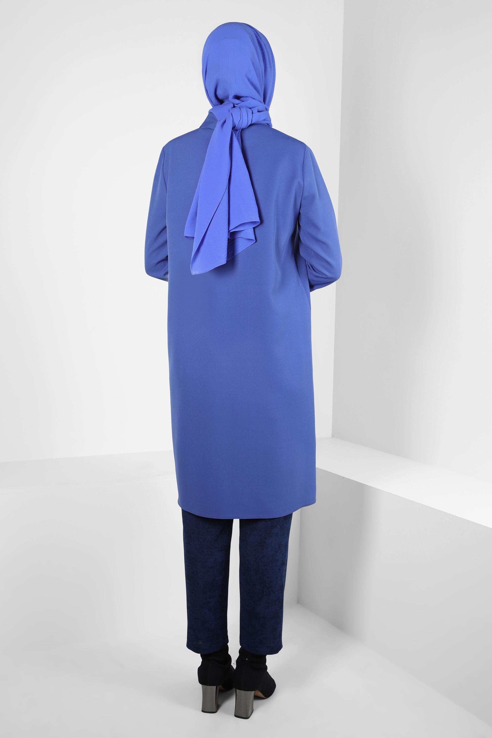 Tesettür giyim MAVİ GÖMLEK YAKA TUNİK 44163