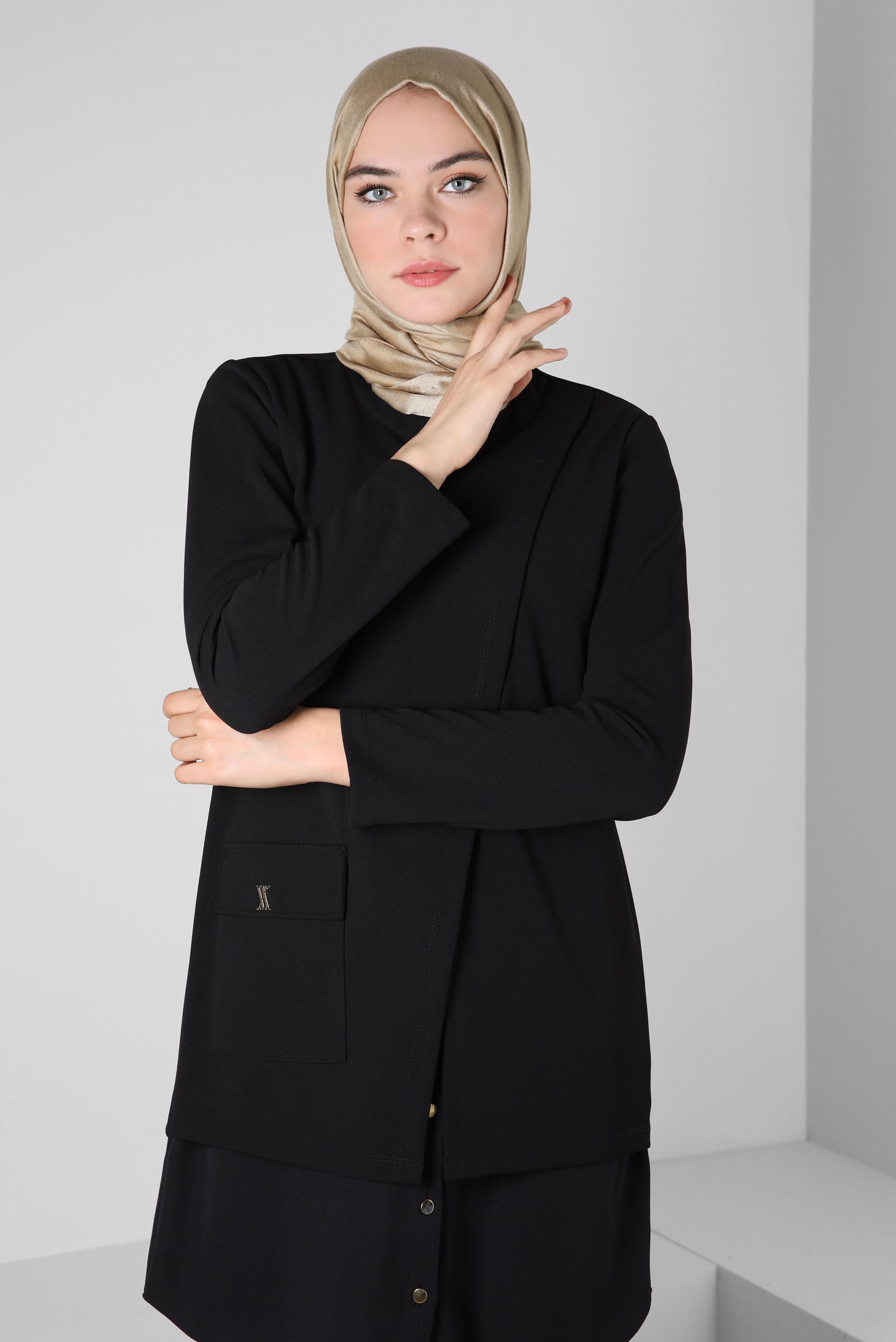 Tesettür giyim SİYAH GÖMLEK GARNİLİ TUNİK 44164