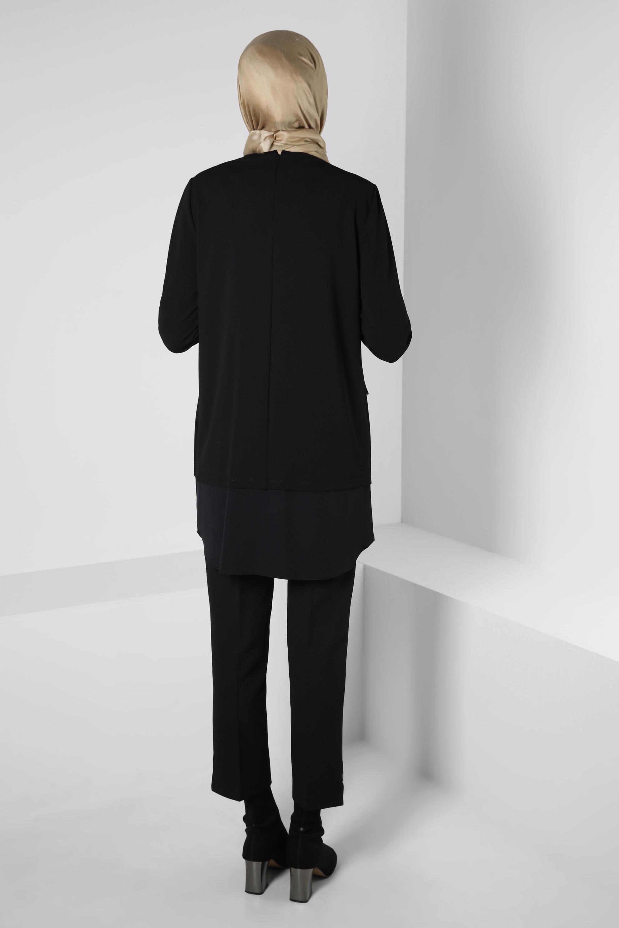 Tesettür giyim SİYAH GÖMLEK GARNİLİ TUNİK 44164