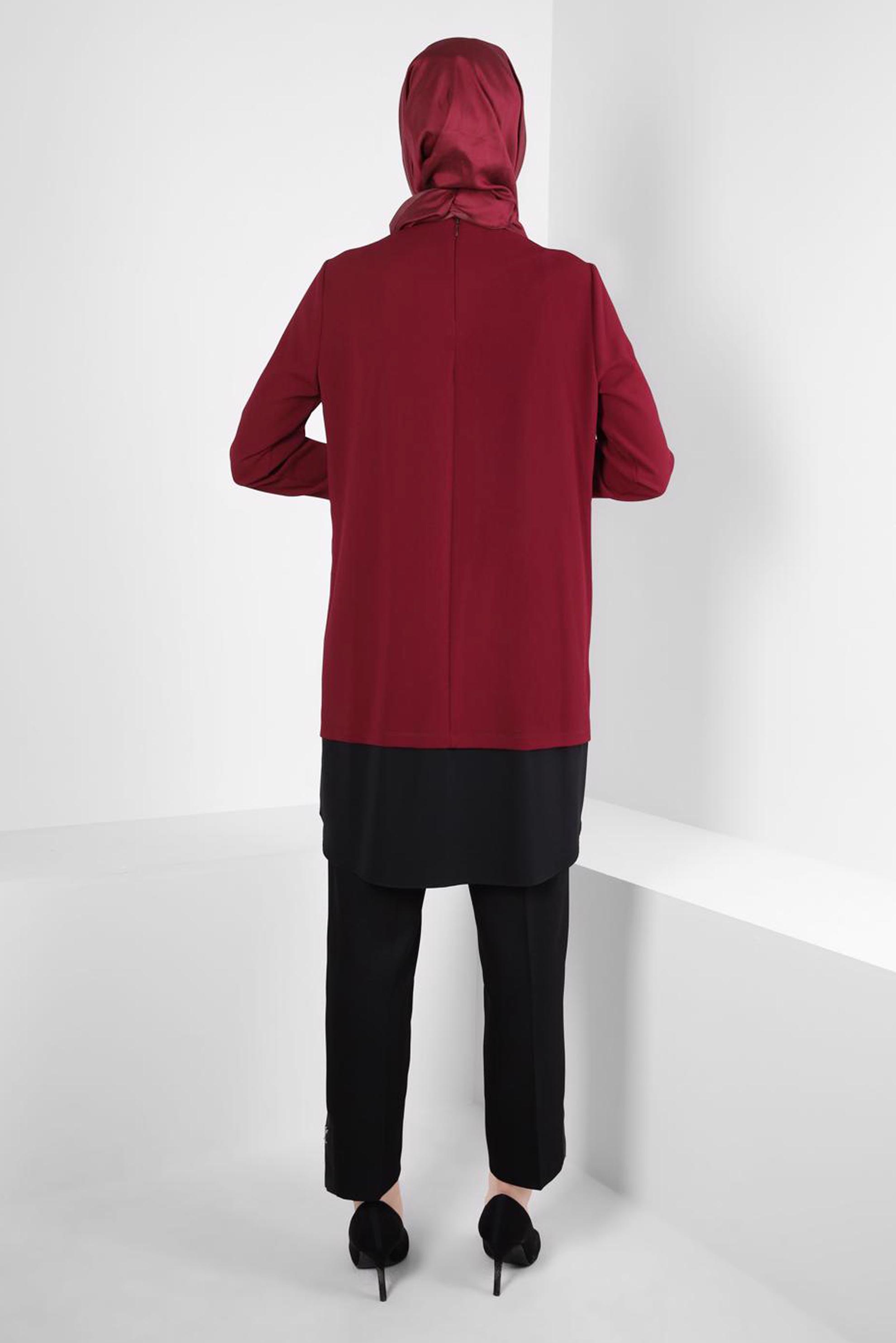 Tesettür giyim KIRMIZI GÖMLEK GARNİLİ TUNİK 44164