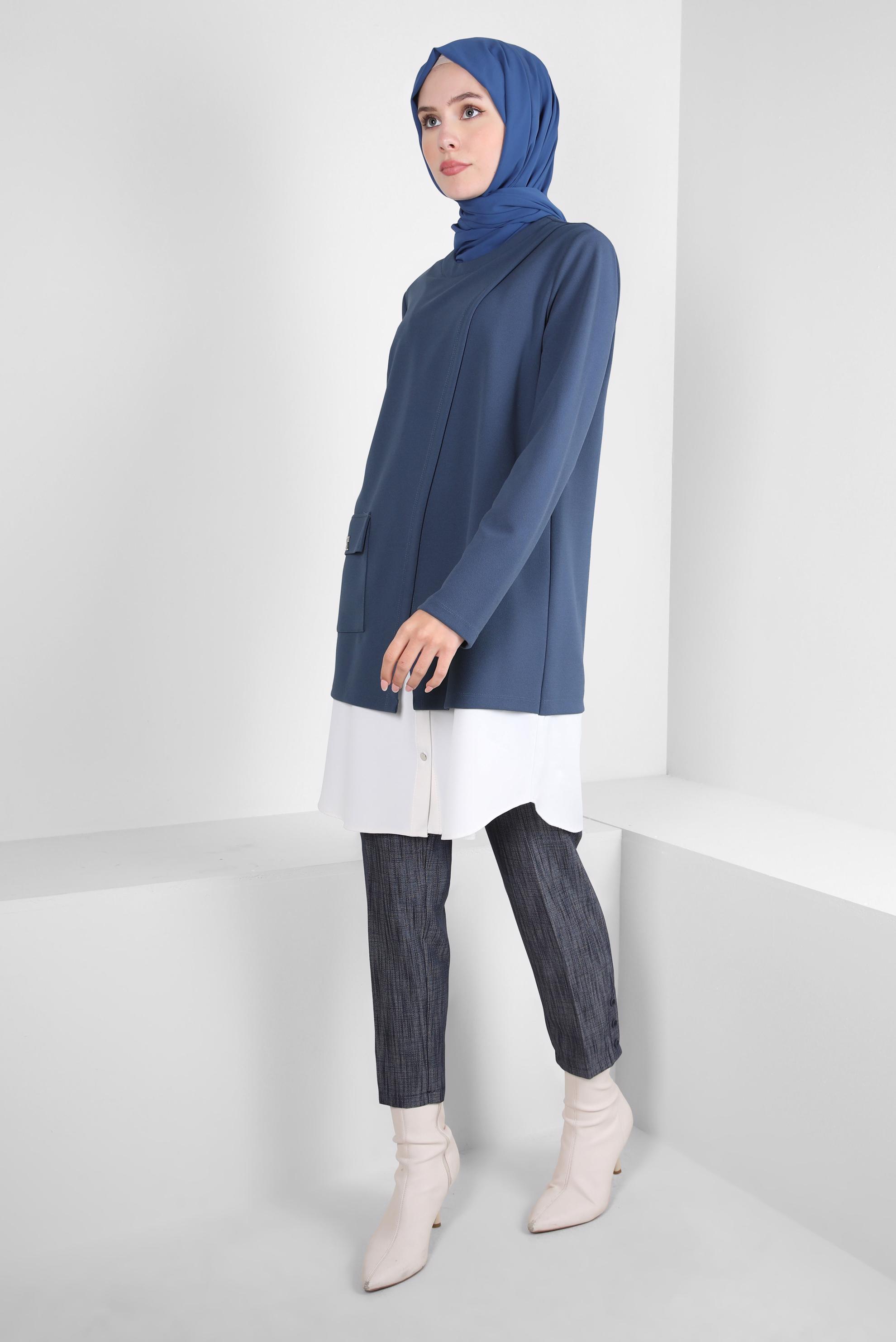 Tesettür giyim LACİVERT GÖMLEK GARNİLİ TUNİK 44164
