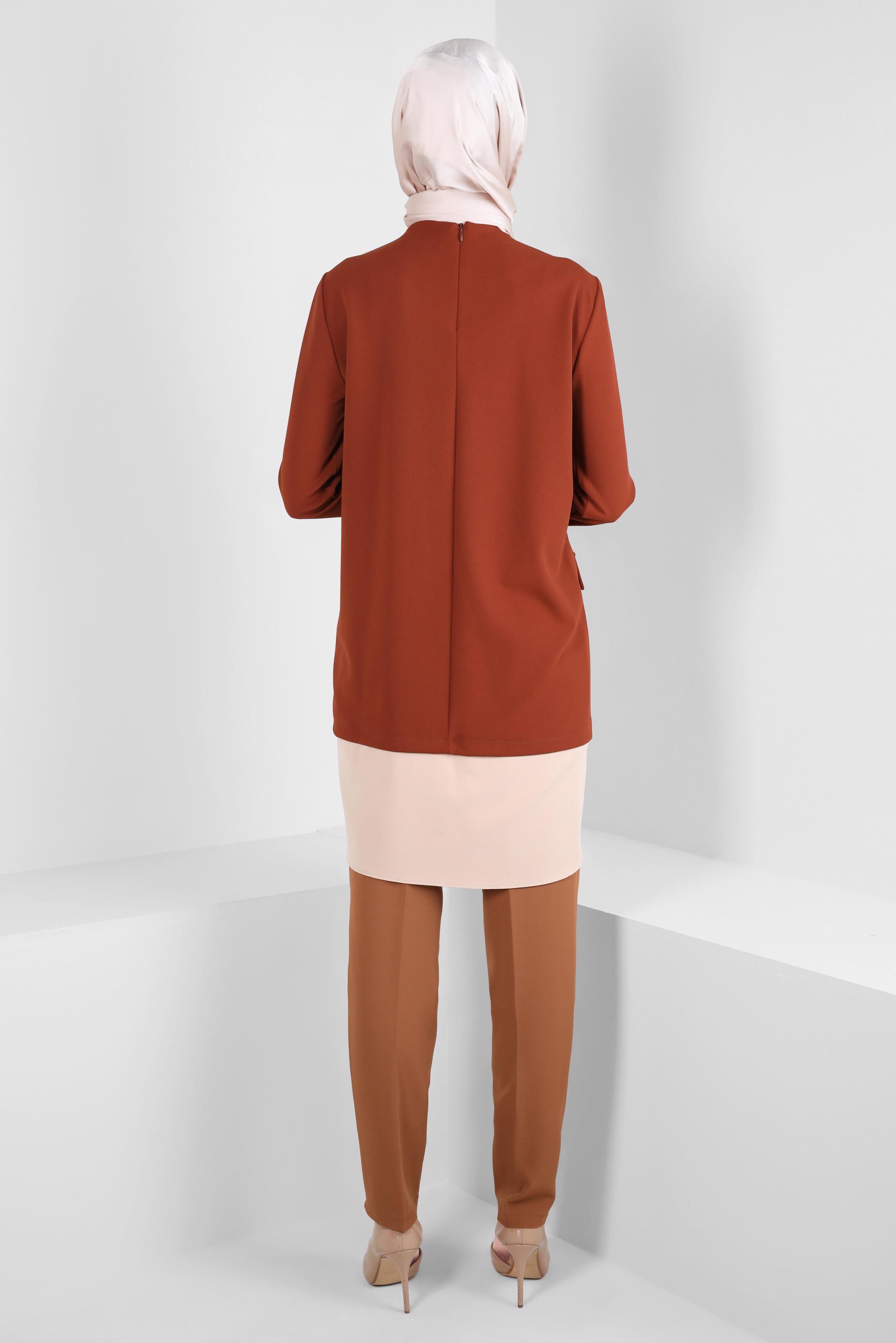 Tesettür giyim KAHVE GÖMLEK GARNİLİ TUNİK 44164