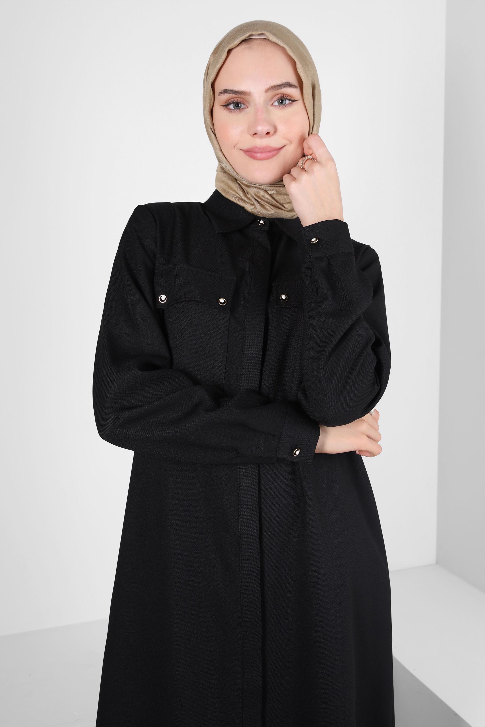 Tesettür giyim SİYAH YANI YIRTMAÇLI TUNİK 44178