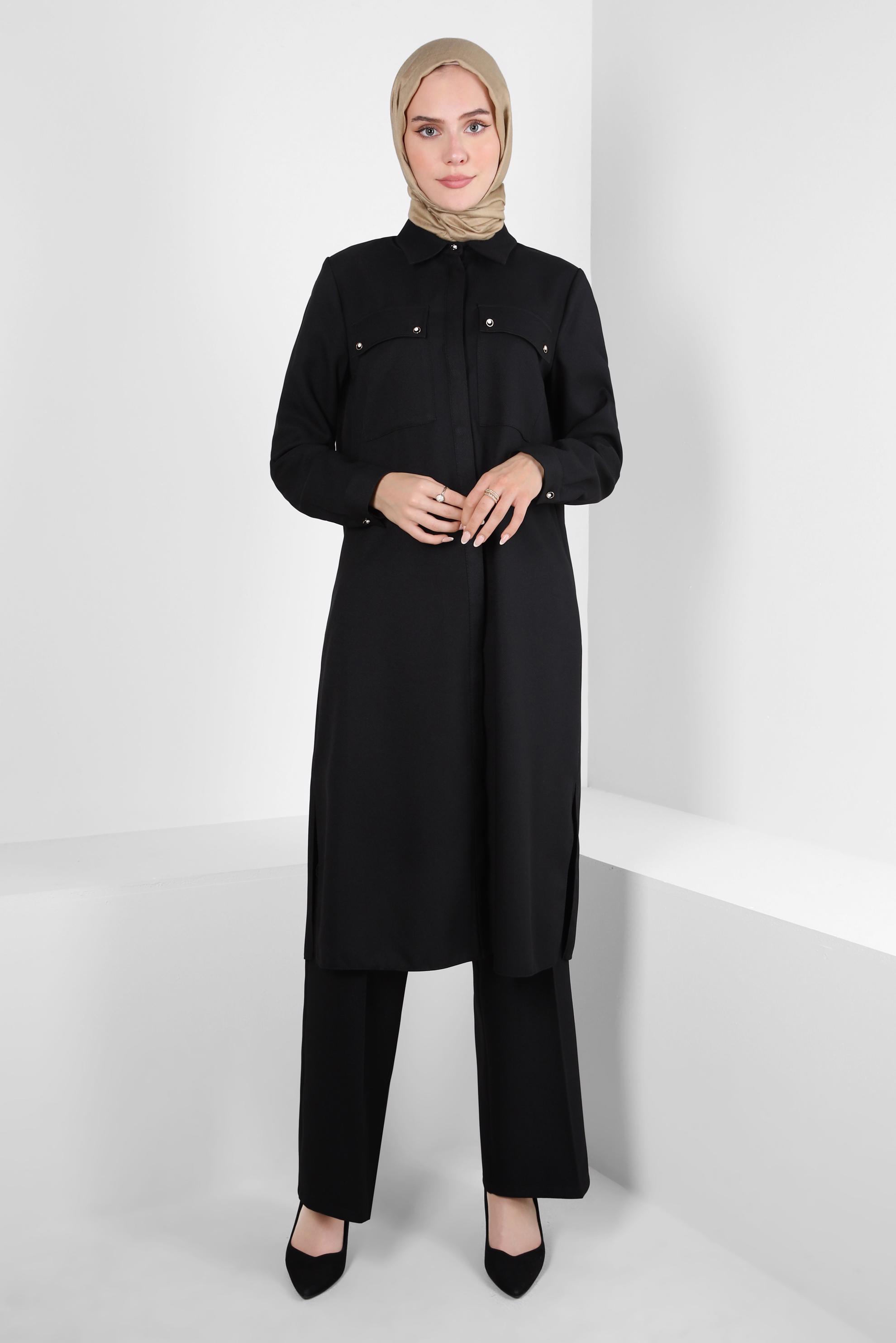 Tesettür giyim SİYAH YANI YIRTMAÇLI TUNİK 44178