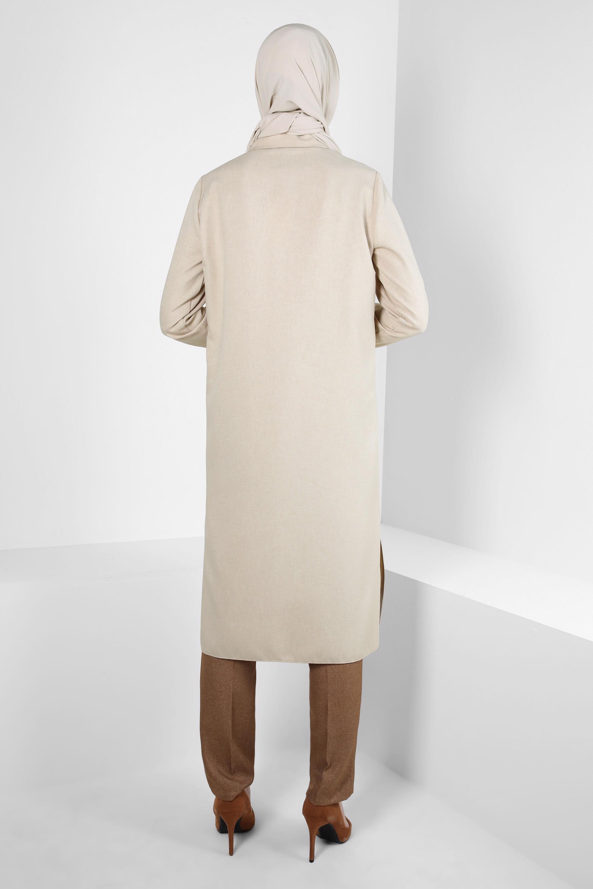 Tesettür giyim BEJ YANI YIRTMAÇLI TUNİK 44178