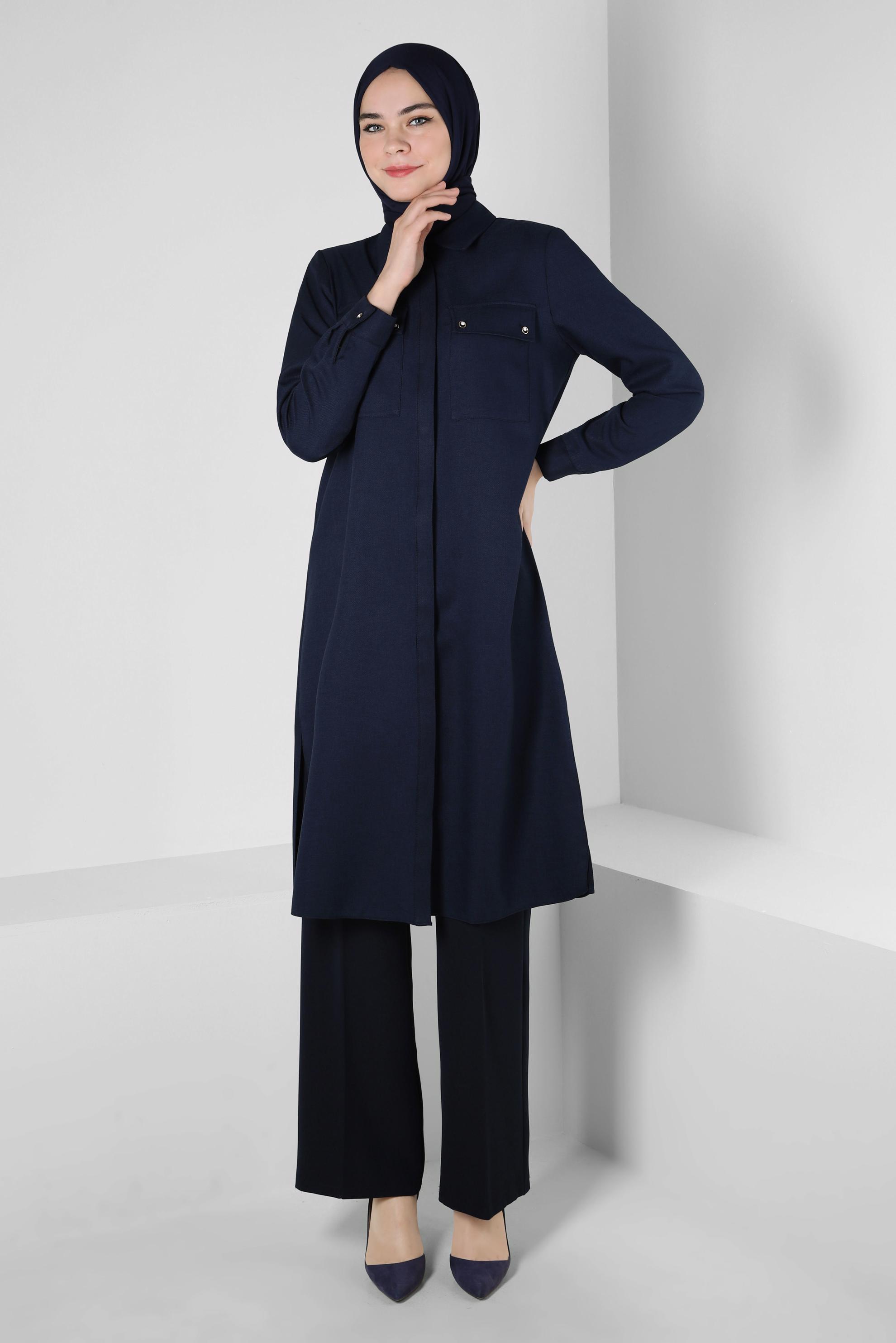 Tesettür giyim LACİVERT YANI YIRTMAÇLI TUNİK 44178