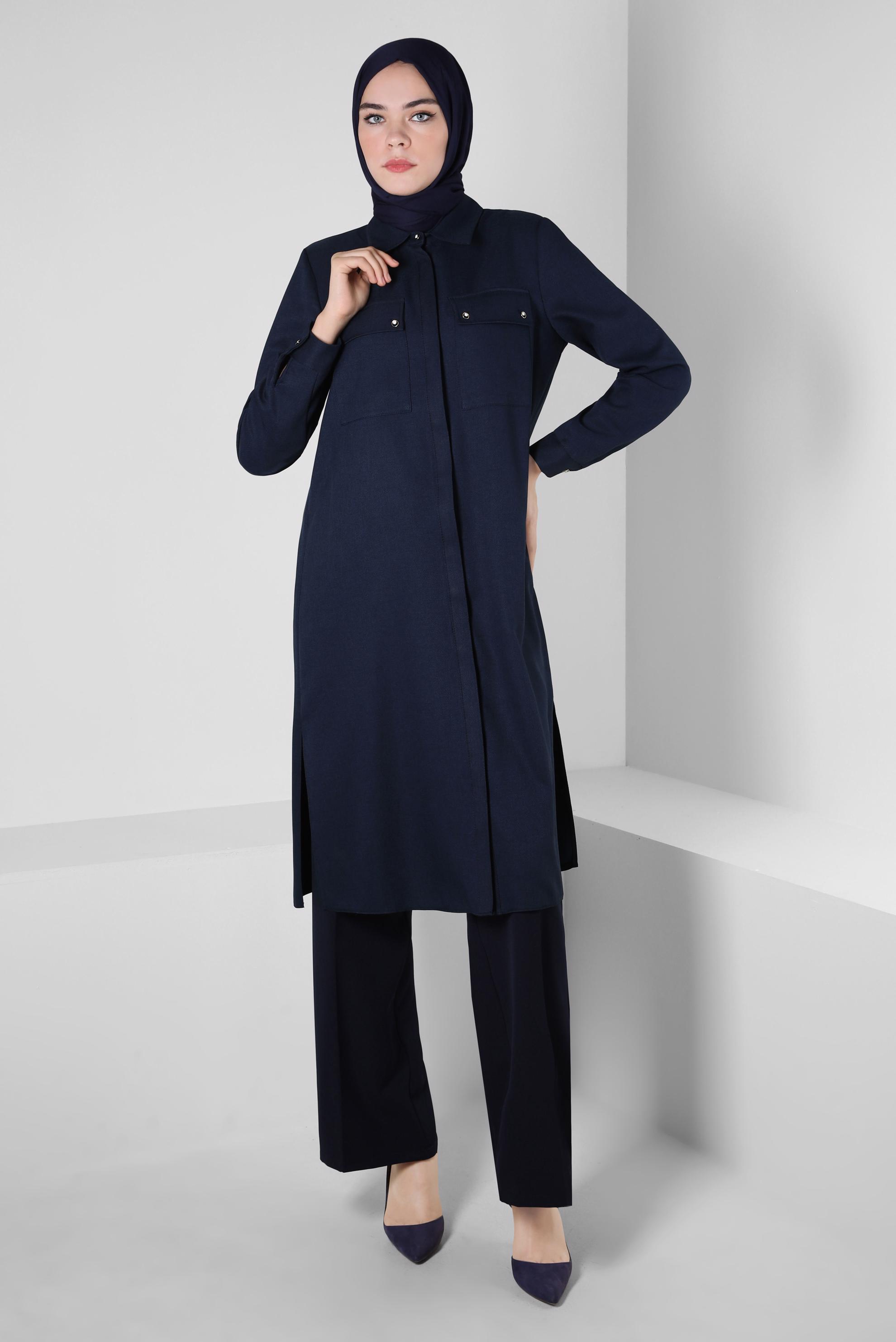 Tesettür giyim LACİVERT YANI YIRTMAÇLI TUNİK 44178