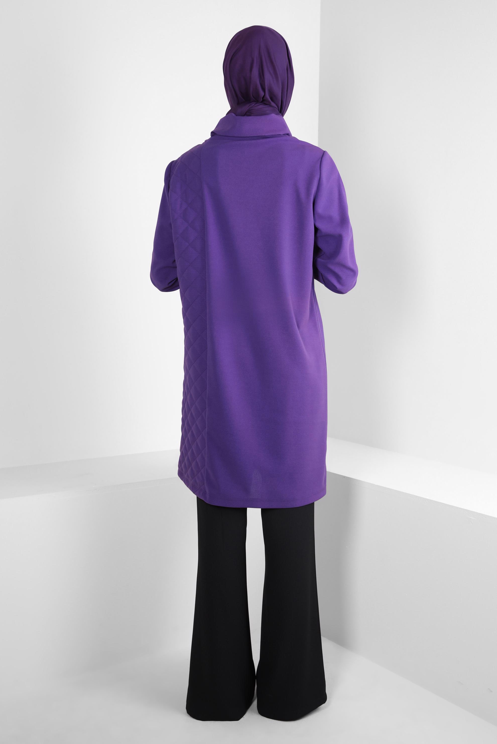 Tesettür giyim MOR YAKASI BAĞCIK DETAYLI TUNİK 44187