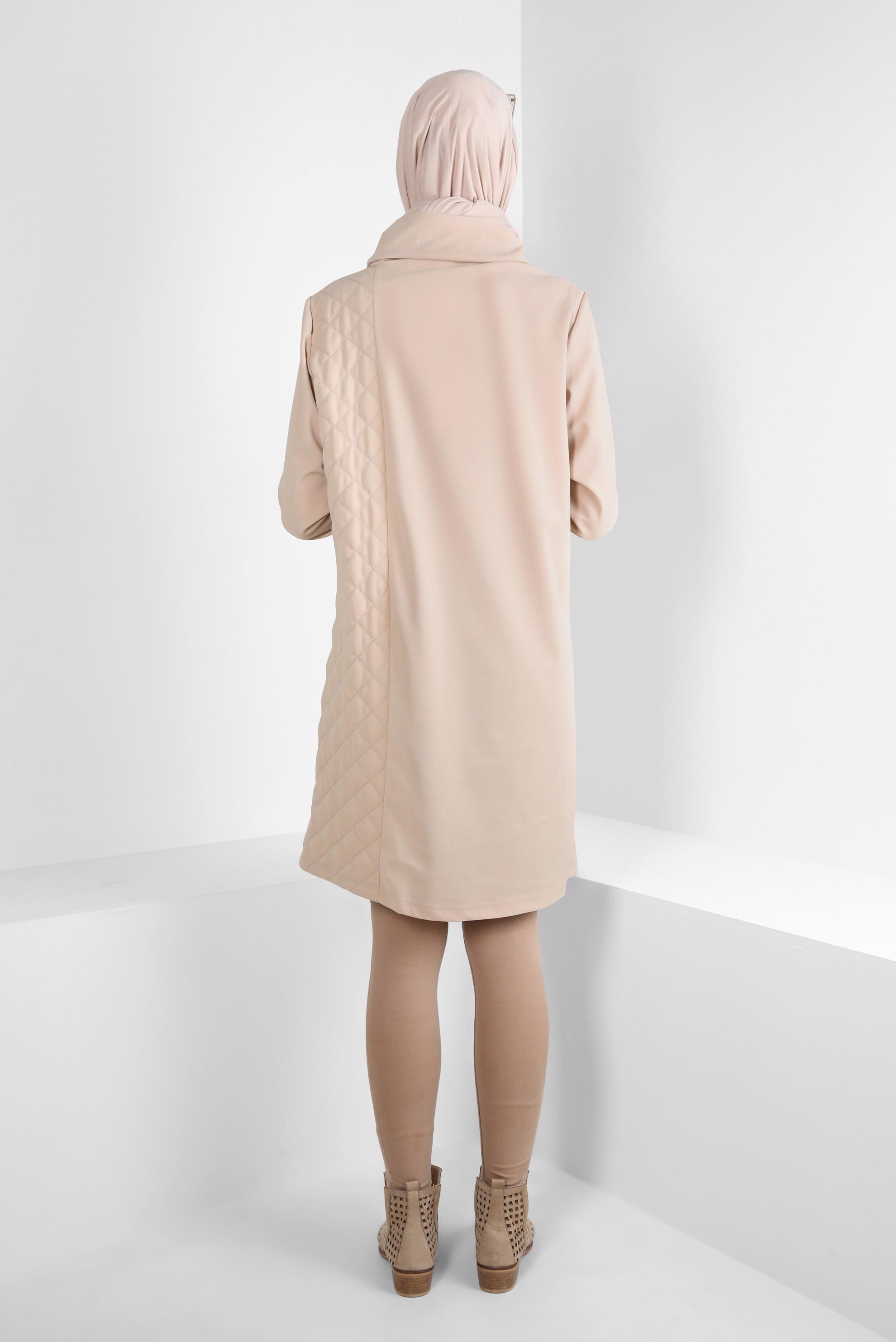 Tesettür giyim EKRU YAKASI BAĞCIK DETAYLI TUNİK 44187