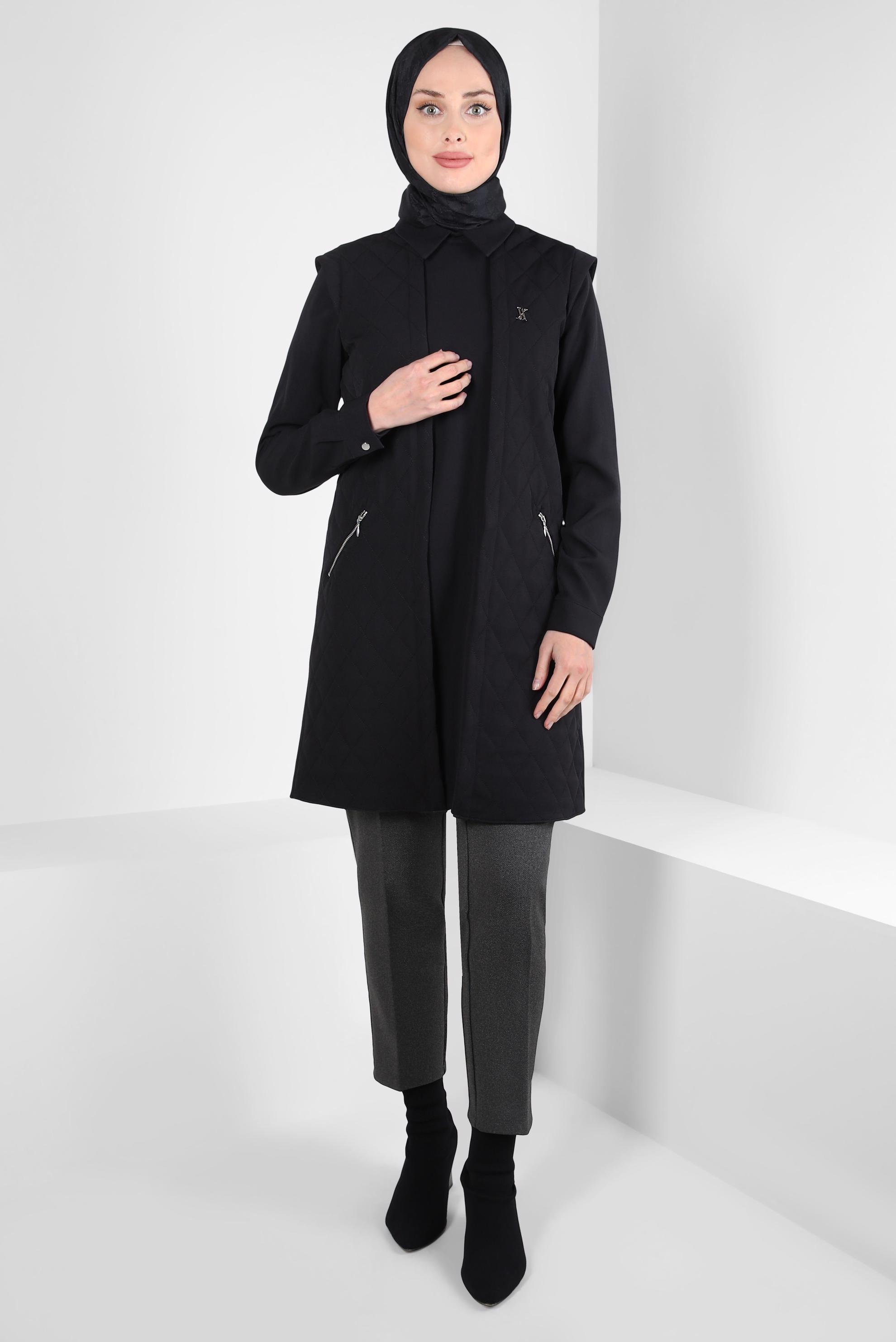 Tesettür giyim SİYAH GÖMLEK YAKA TUNİK 44188
