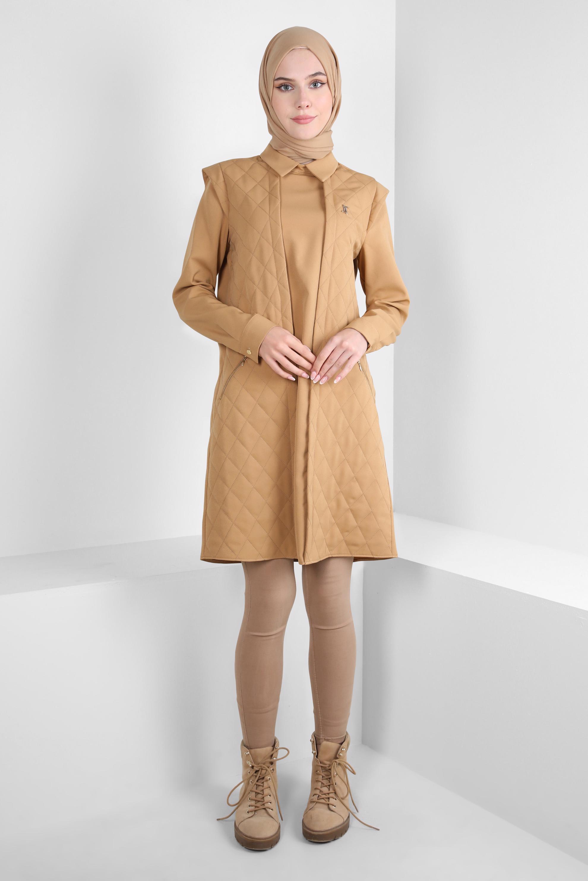 Tesettür giyim KAHVE GÖMLEK YAKA TUNİK 44188