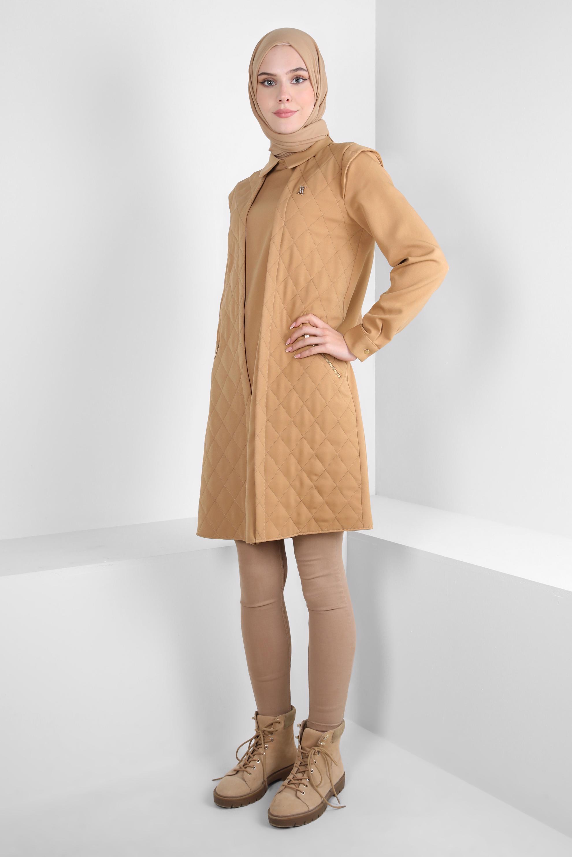 Tesettür giyim KAHVE GÖMLEK YAKA TUNİK 44188