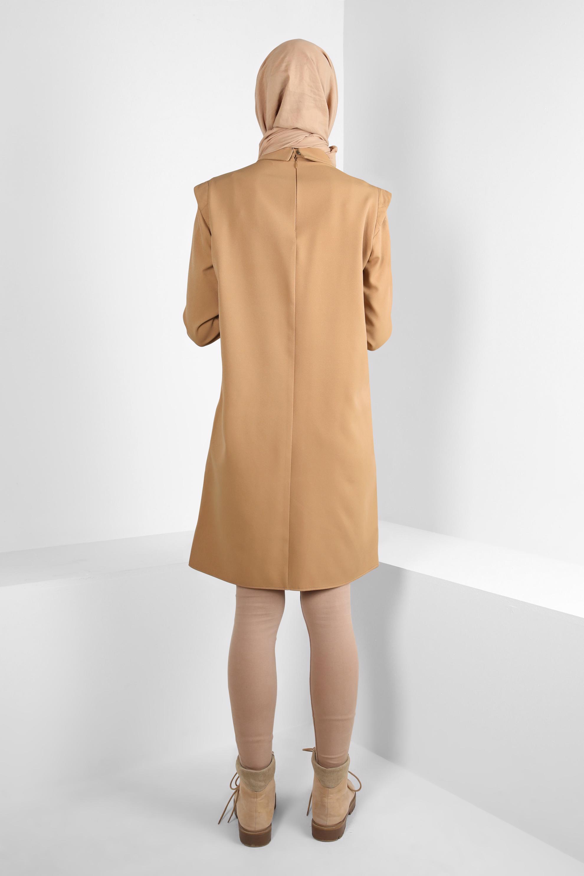 Tesettür giyim KAHVE GÖMLEK YAKA TUNİK 44188